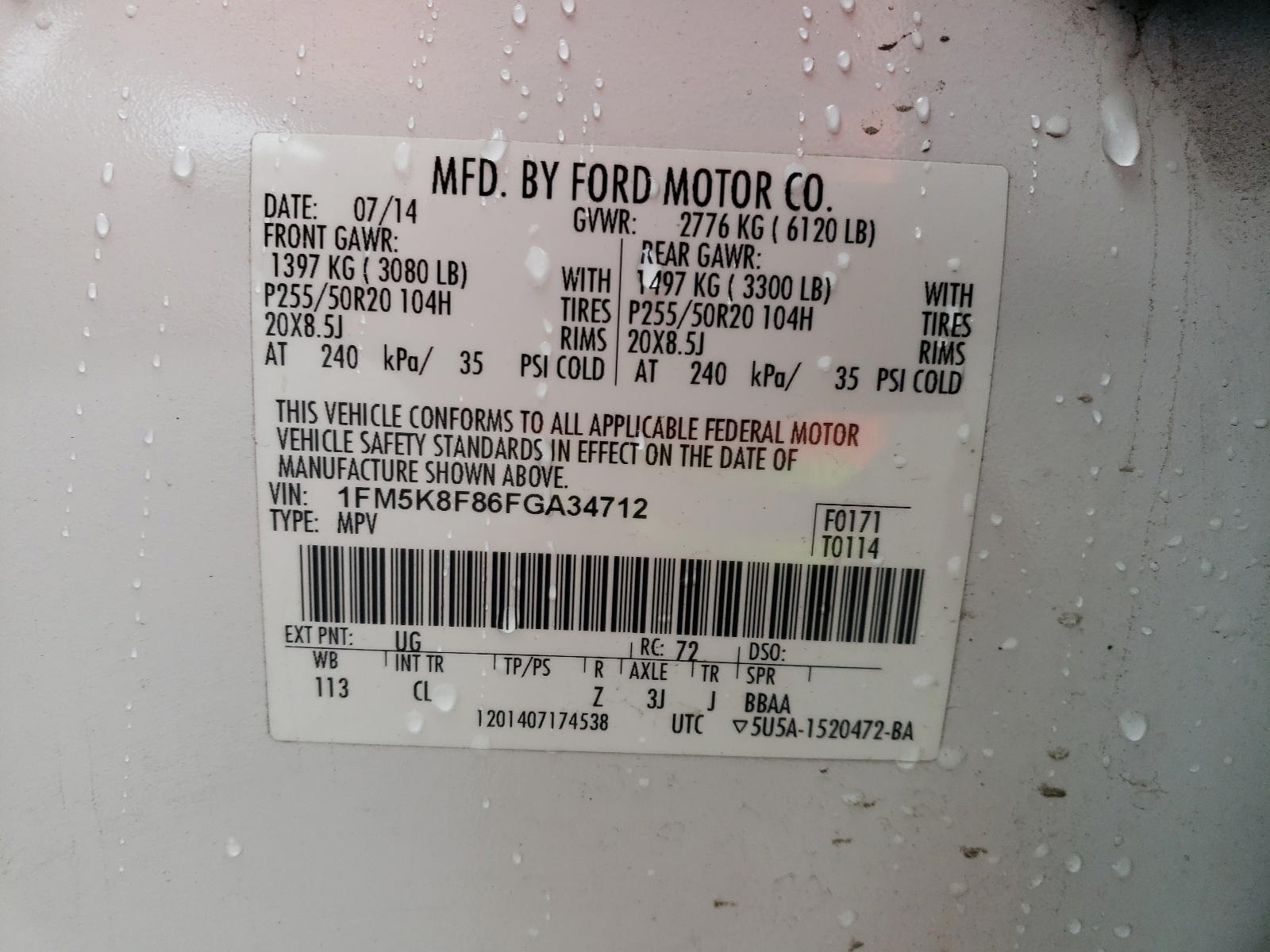 Photo 10 from auction – 2015 FORD EXPLORER L with VIN 1FM5K8F86FGA34712
