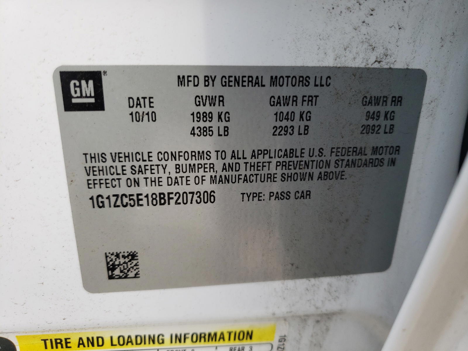 Photo 10 from auction – 2011 CHEVROLET MALIBU with VIN 1G1ZC5E18BF207306