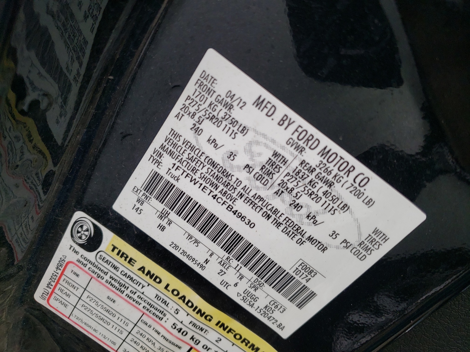 Photo 10 from auction – 2012 FORD F150 SUPER with VIN 1FTFW1ET4CFB49630