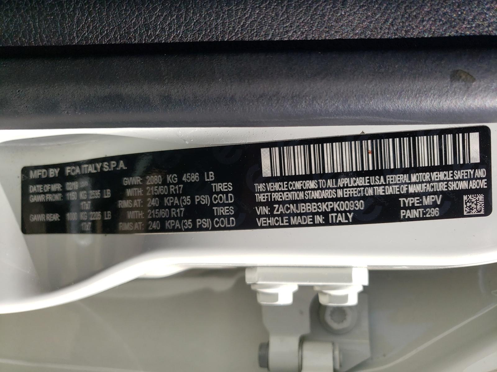 Photo 10 from auction – 2019 JEEP RENEGADE L with VIN ZACNJBBB3KPK00930