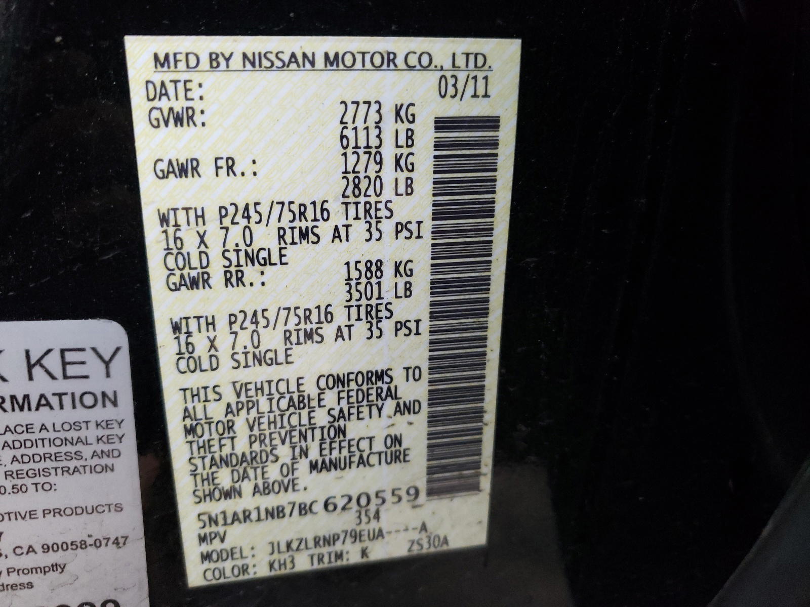 Photo 10 from auction – 2011 NISSAN PATHFINDER with VIN 5N1AR1NB7BC620559