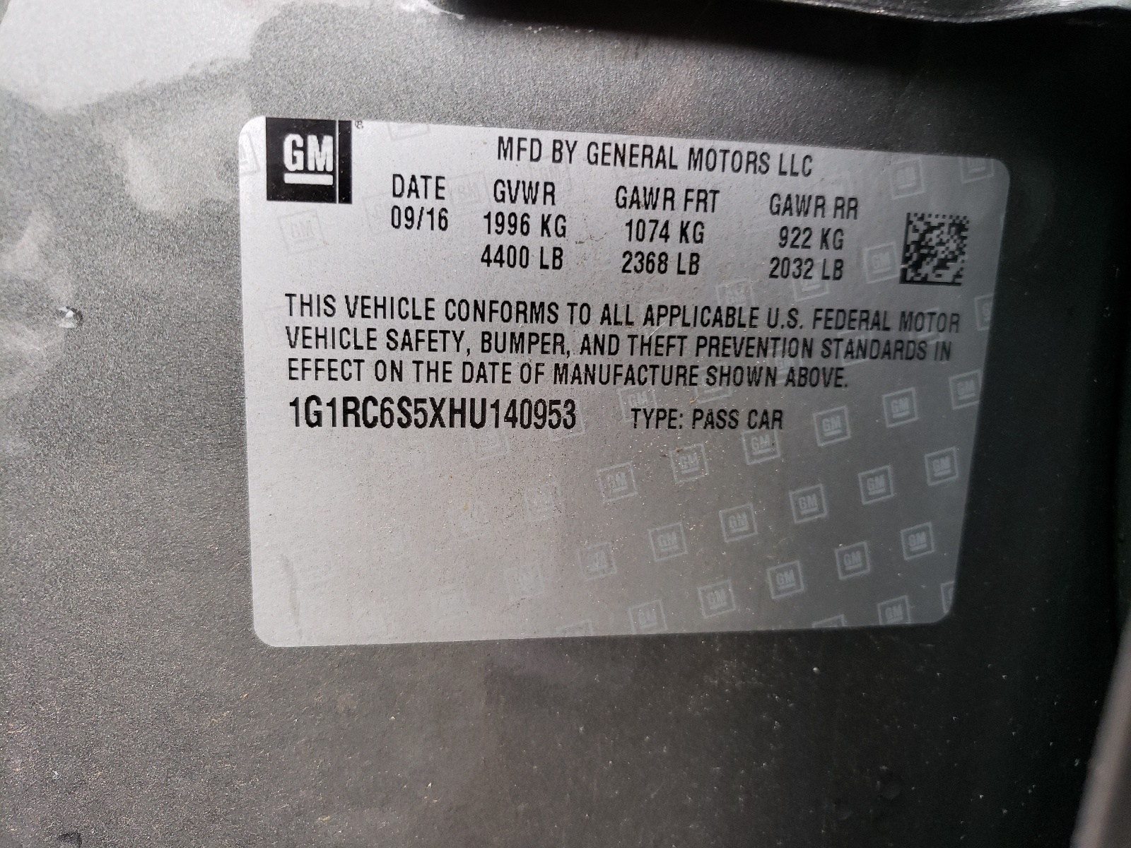 Photo 10 from auction – 2017 CHEVROLET VOLT LT with VIN 1G1RC6S5XHU140953