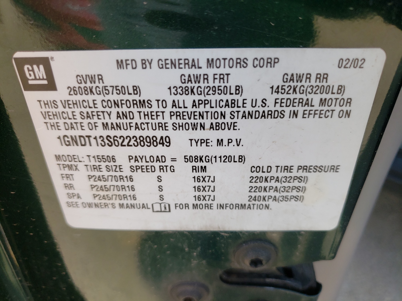 Photo 10 from auction – 2002 CHEVROLET TRAILBLAZE with VIN 1GNDT13S622389849