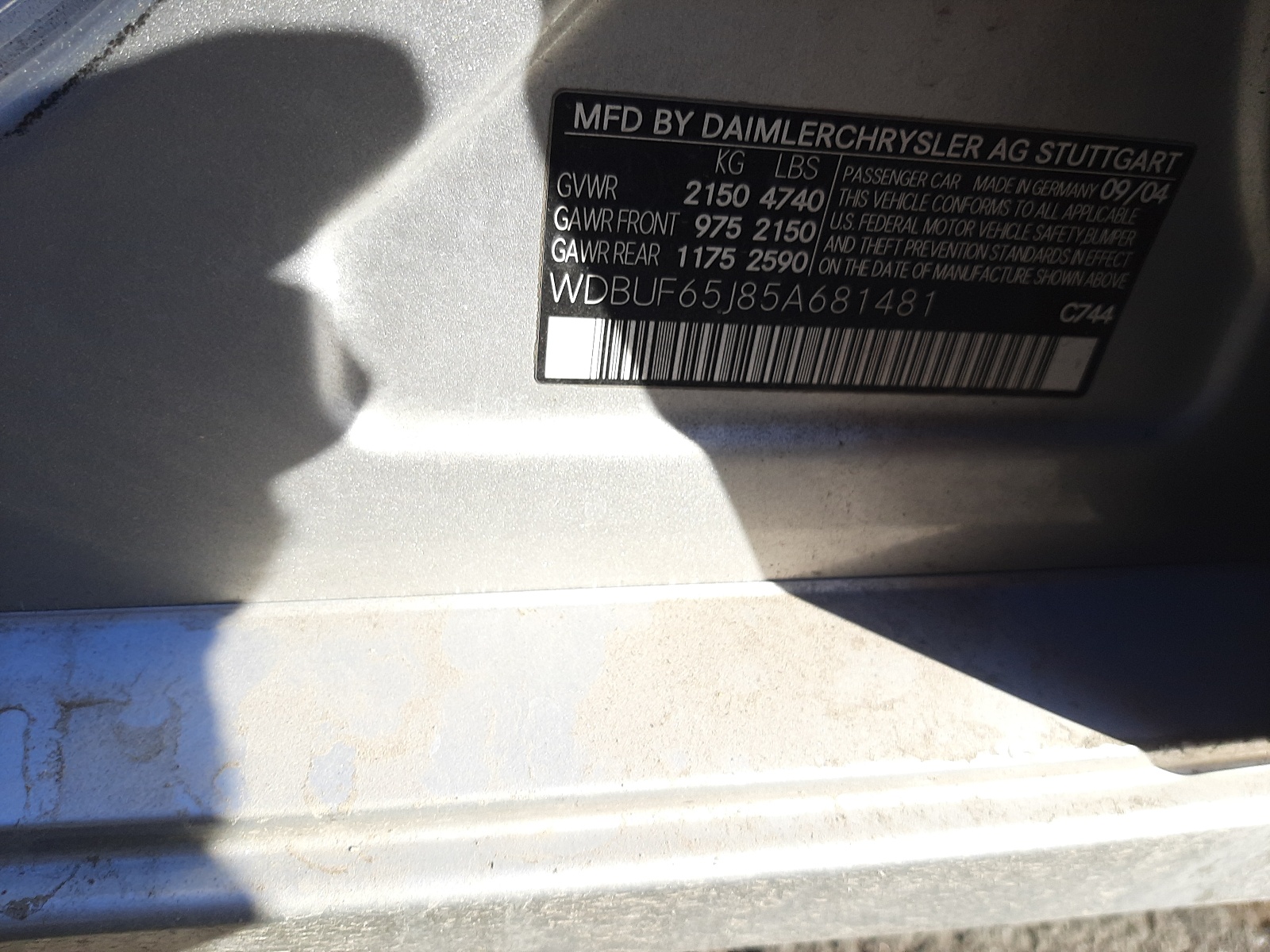 Photo 10 from auction – 2005 MERCEDES-BENZ E 320 with VIN WDBUF65J85A681481
