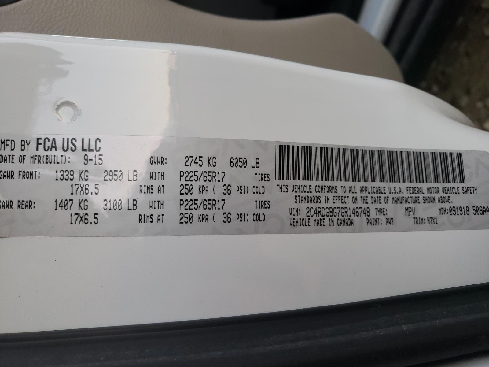 Foto 10 de la subasta – 2016 DODGE GRAND CARA con VIN 2C4RDGBG7GR146748