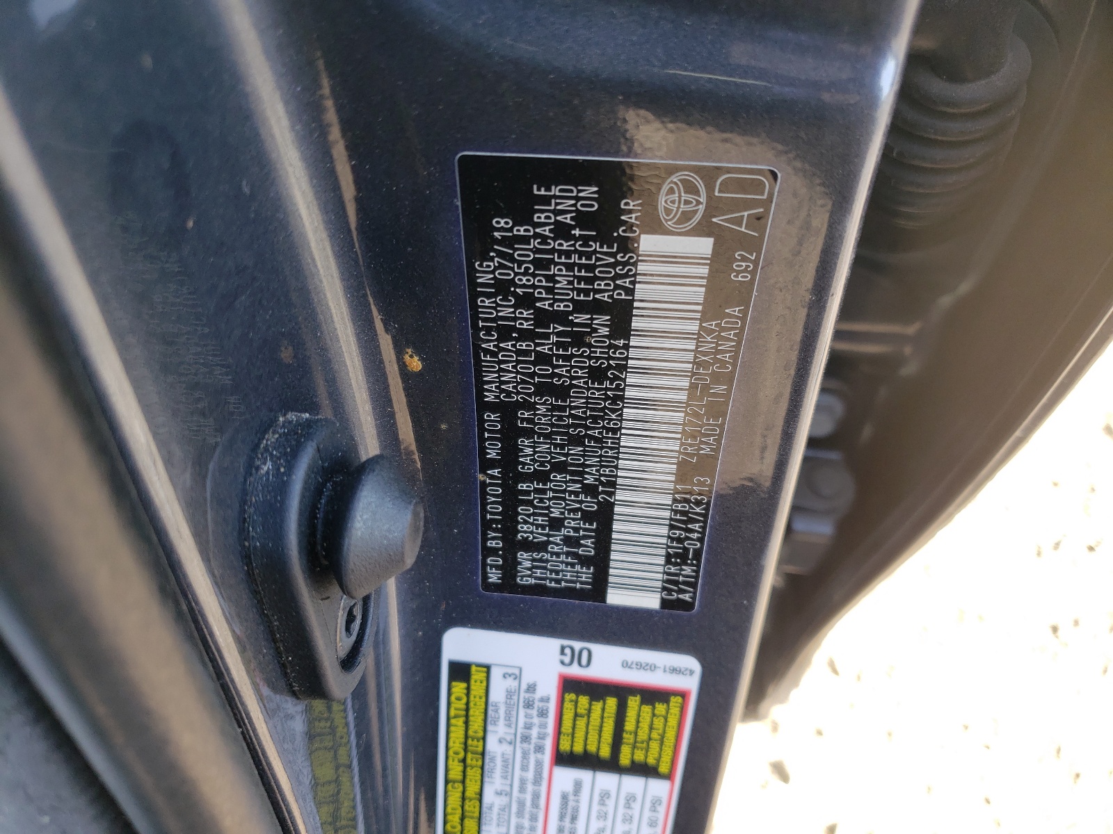 Photo 10 from auction – 2019 TOYOTA COROLLA L with VIN 2T1BURHE6KC152164