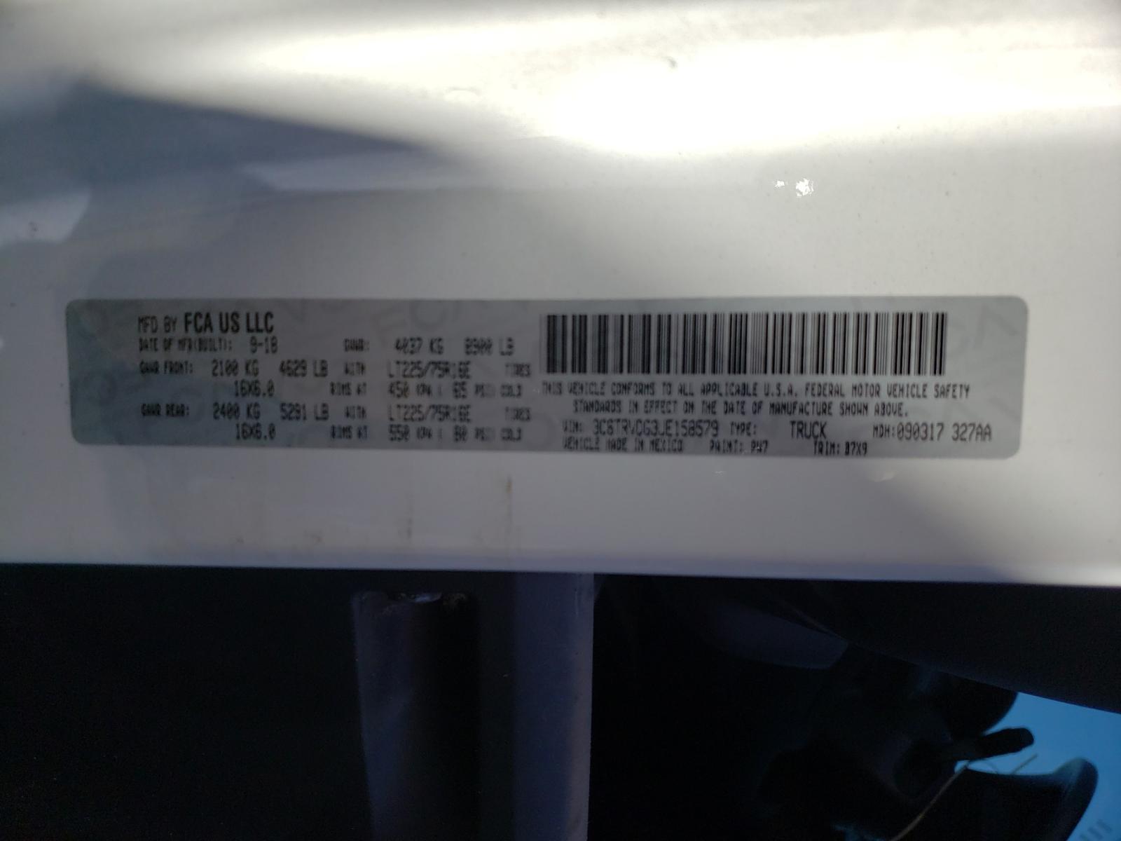 Photo 10 from auction – 2018 RAM PROMASTER with VIN 3C6TRVDG3JE158579