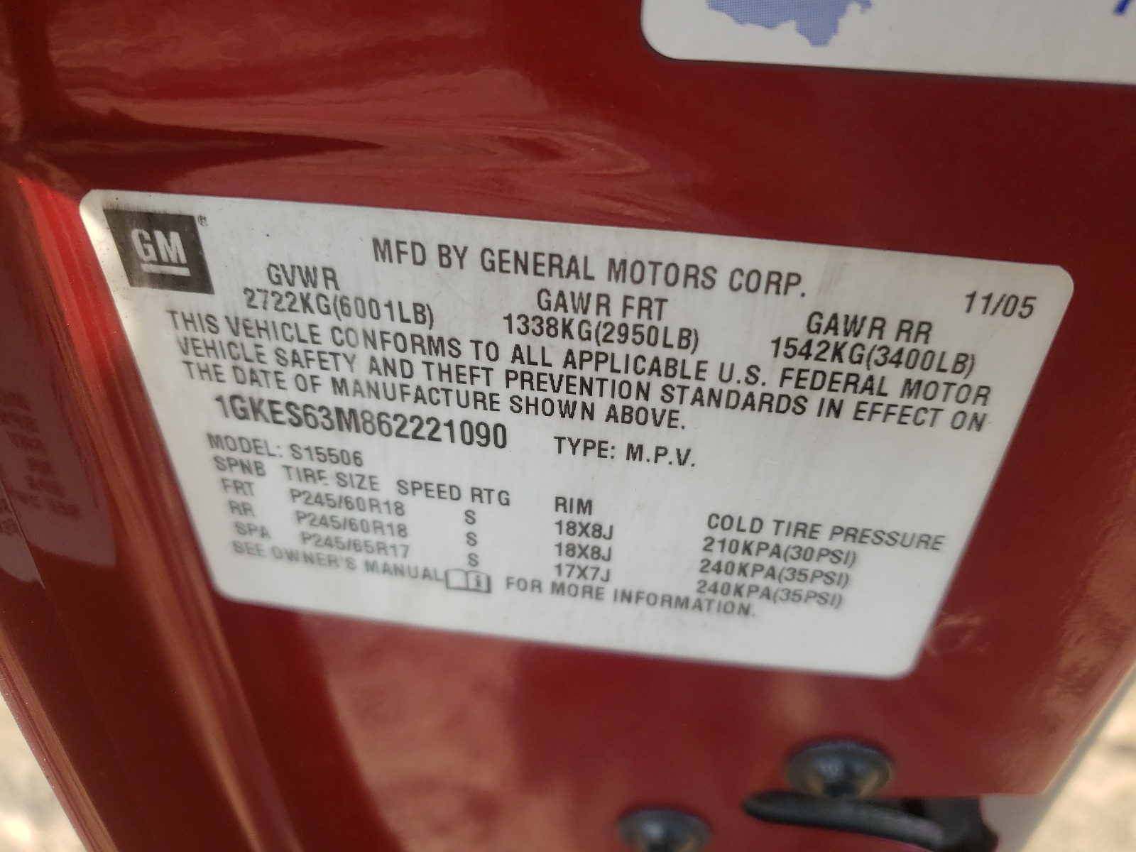 Photo 10 from auction – 2006 GMC ENVOY DENA with VIN 1GKES63M862221090
