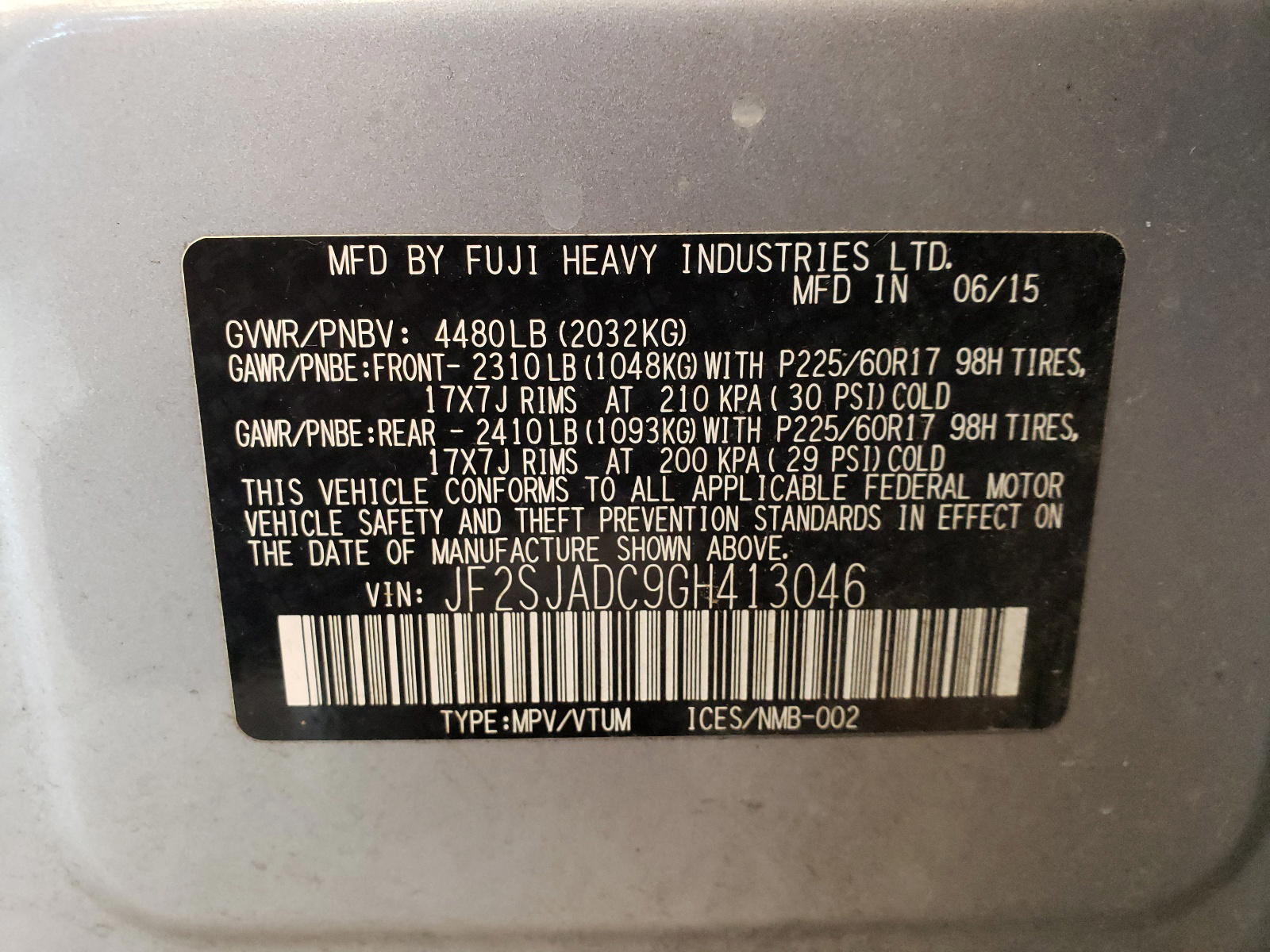 Photo 10 from auction – 2016 SUBARU FORESTER 2 with VIN JF2SJADC9GH413046