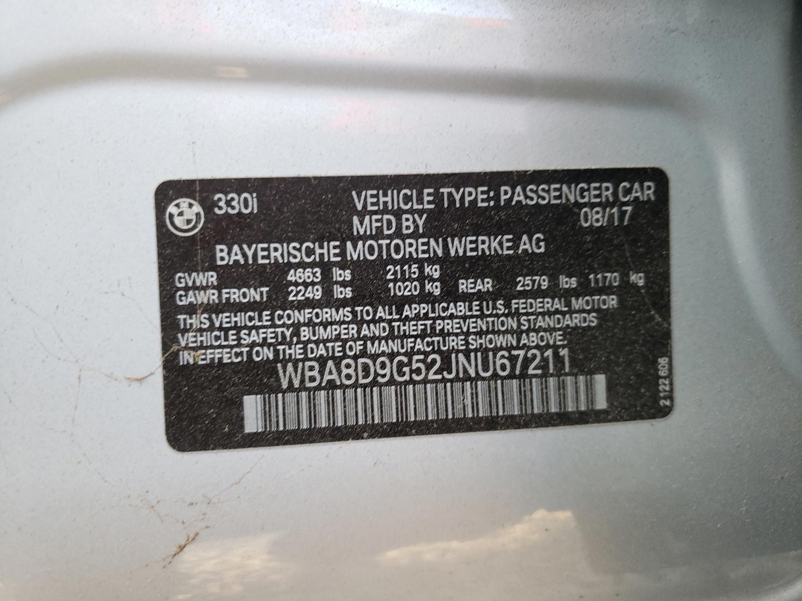 Photo 10 from auction – 2018 BMW 330 XI with VIN WBA8D9G52JNU67211