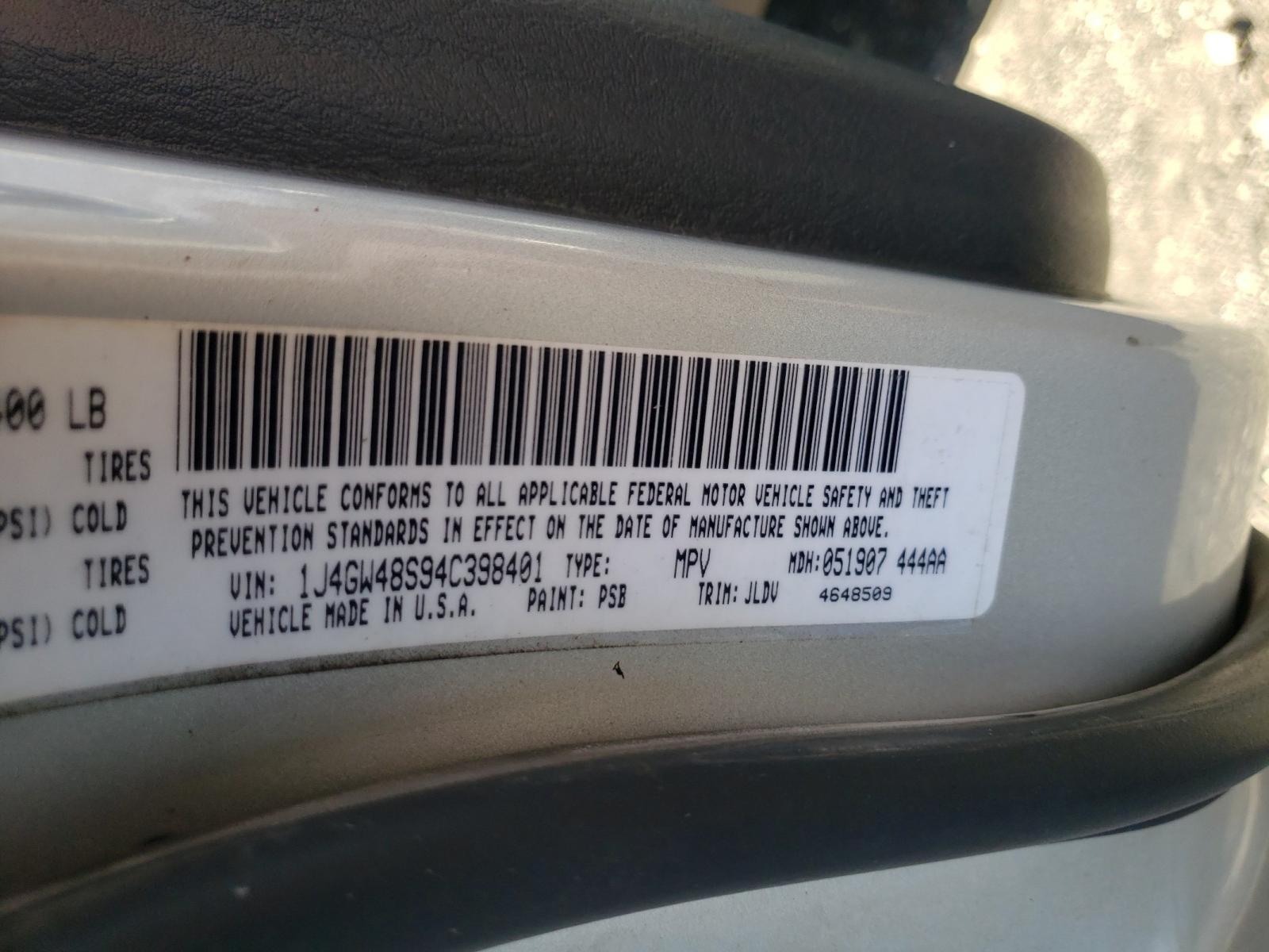 Photo 10 from auction – 2004 JEEP GRAND CHER with VIN 1J4GW48S94C398401