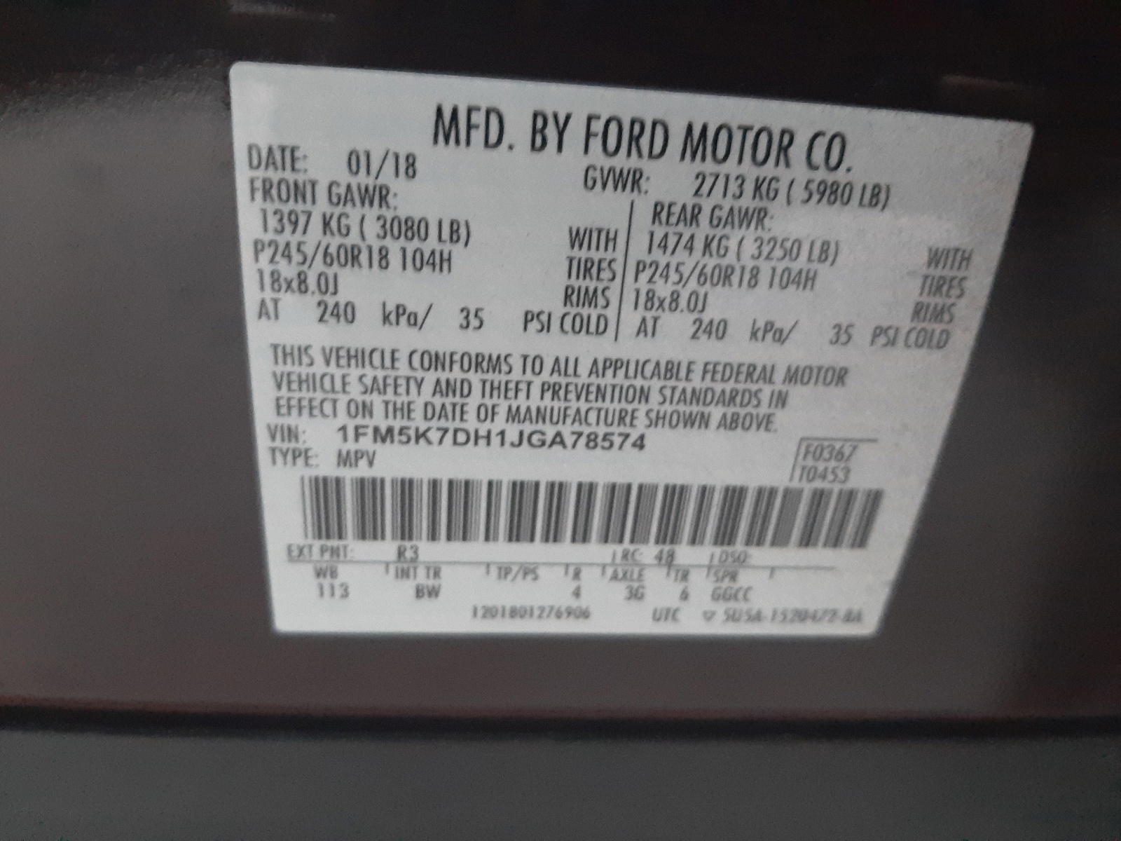 Photo 10 from auction – 2018 FORD EXPLORER X with VIN 1FM5K7DH1JGA78574