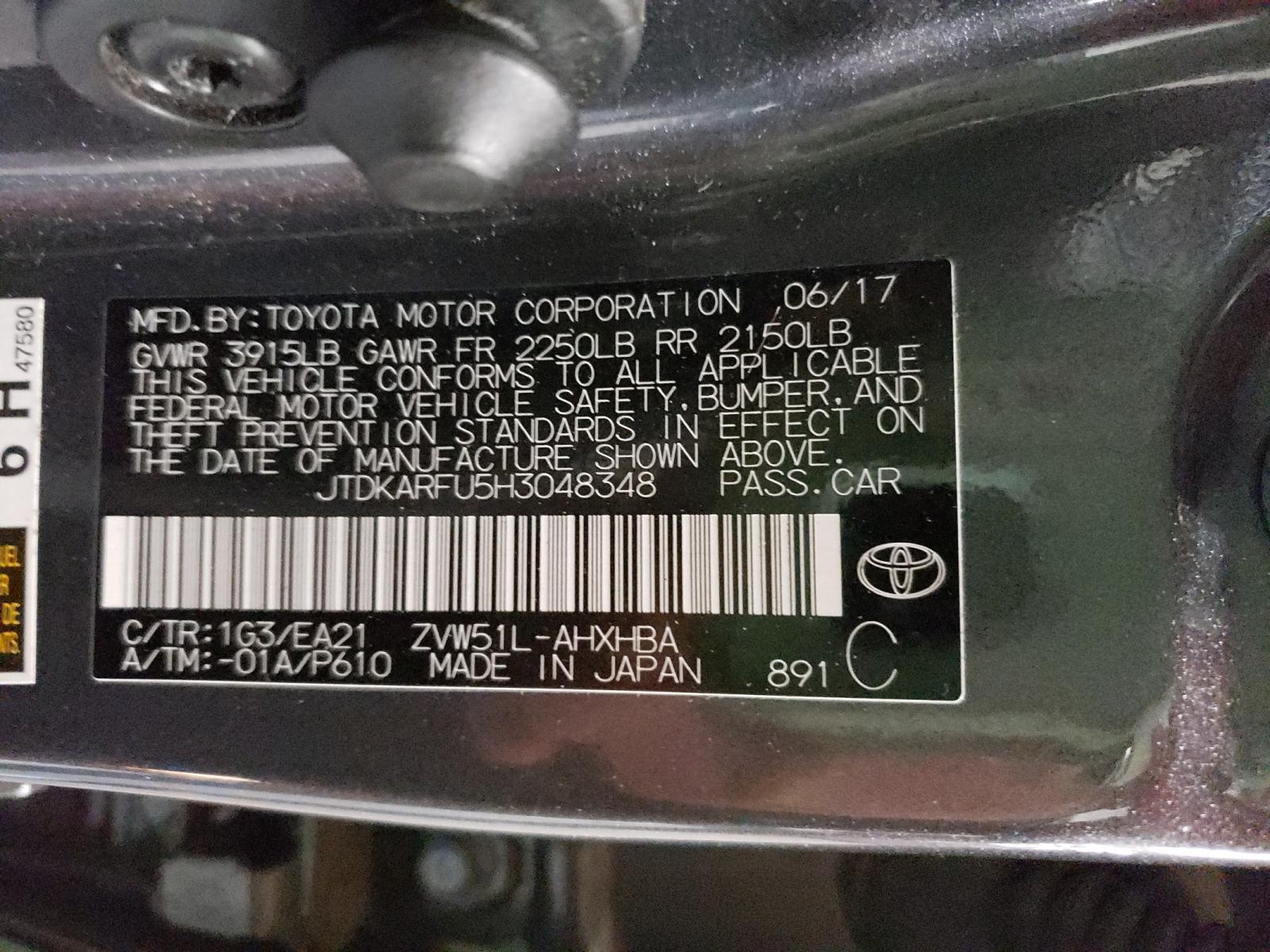 Photo 10 from auction – 2017 TOYOTA PRIUS with VIN JTDKARFU5H3048348