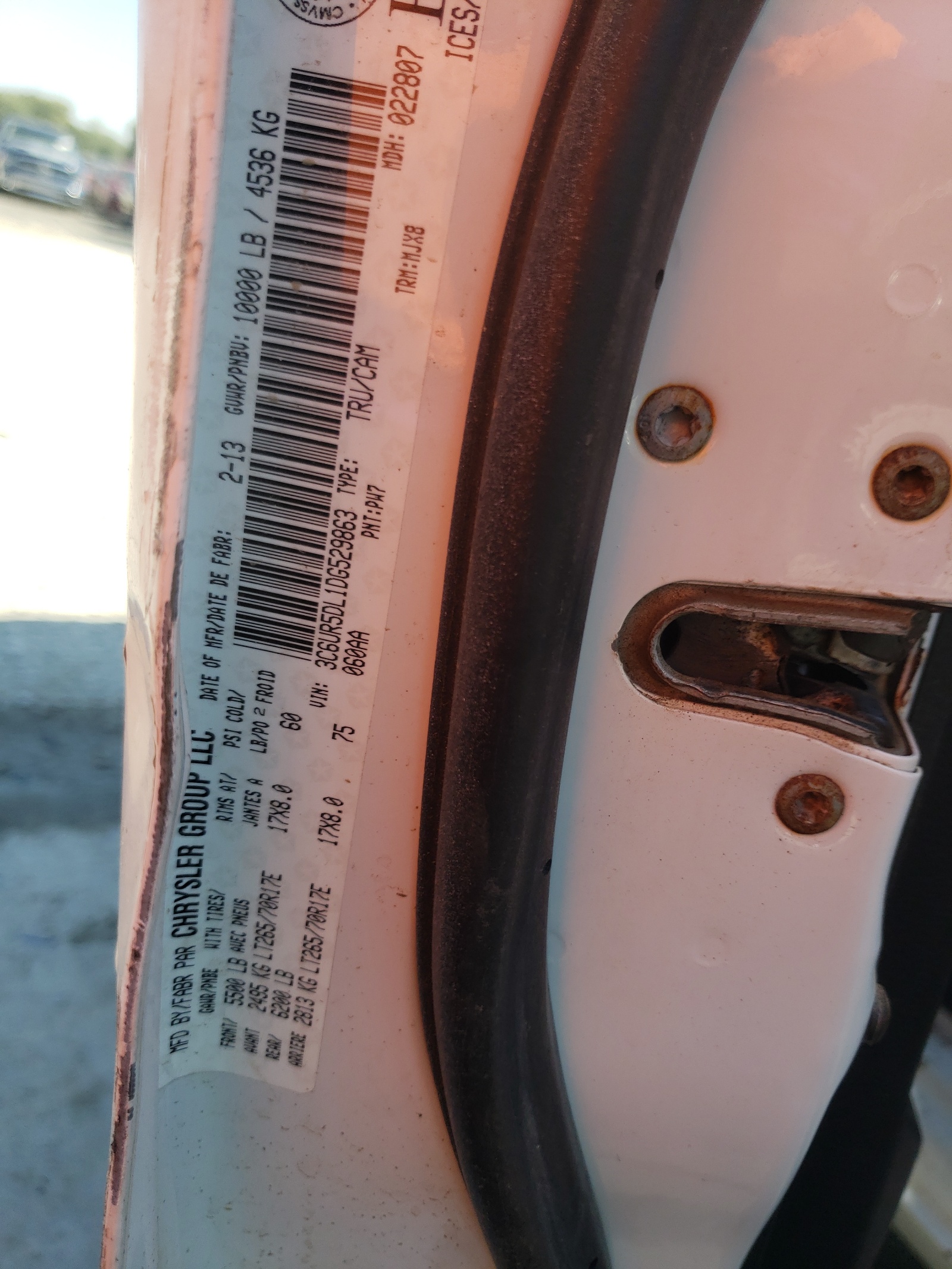 Photo 10 from auction – 2013 RAM 2500 SLT with VIN 3C6UR5DL1DG529863