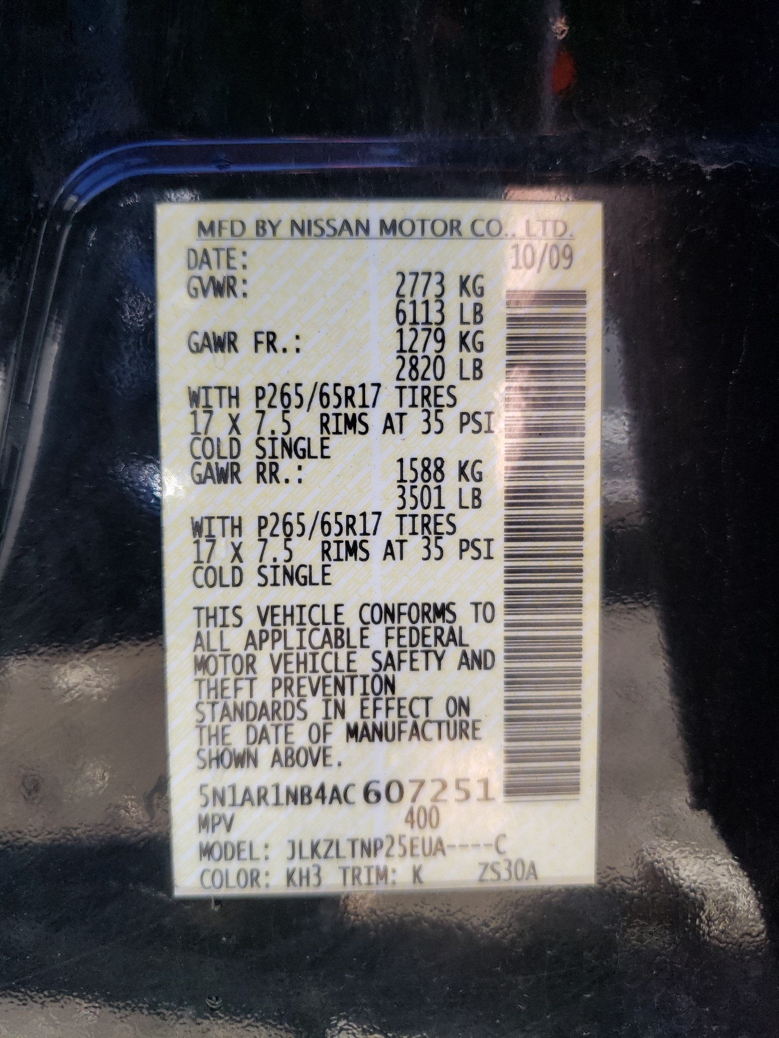 Photo 10 from auction – 2010 NISSAN PATHFINDER with VIN 5N1AR1NB4AC607251