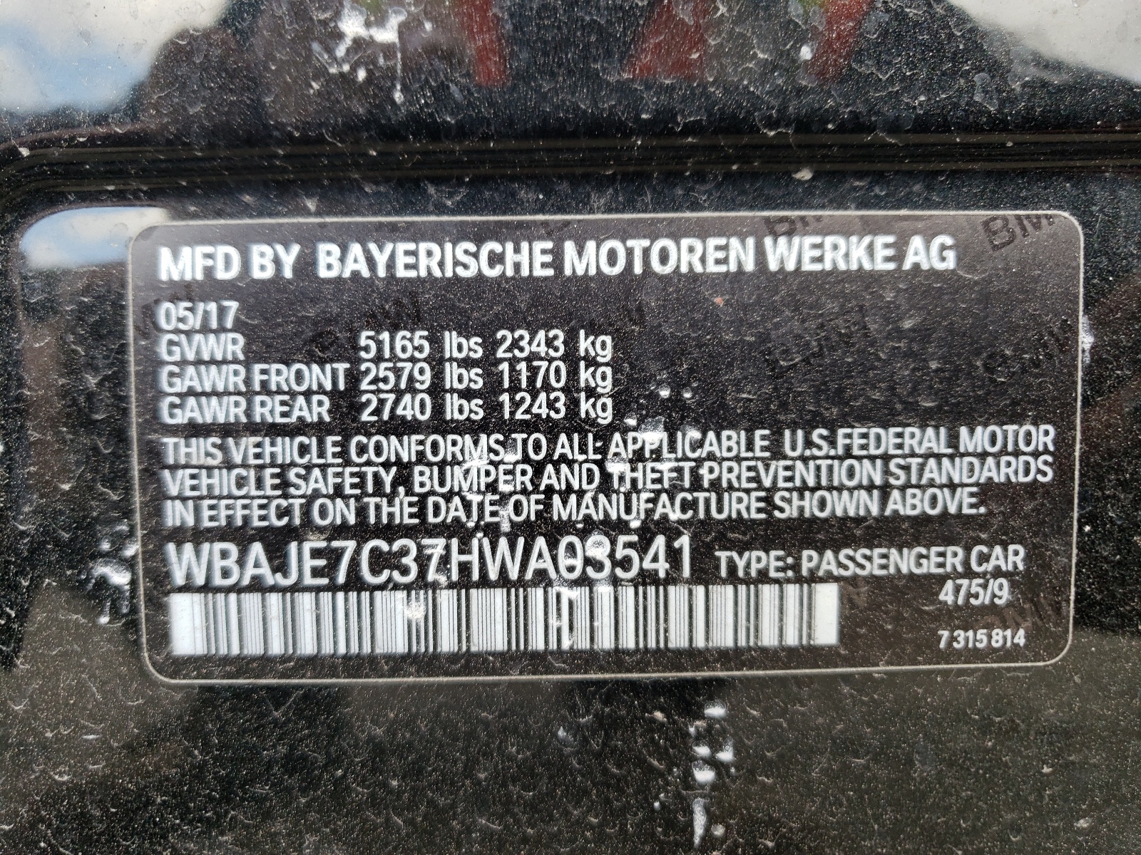 Photo 10 from auction – 2017 BMW 540 XI with VIN WBAJE7C37HWA03541