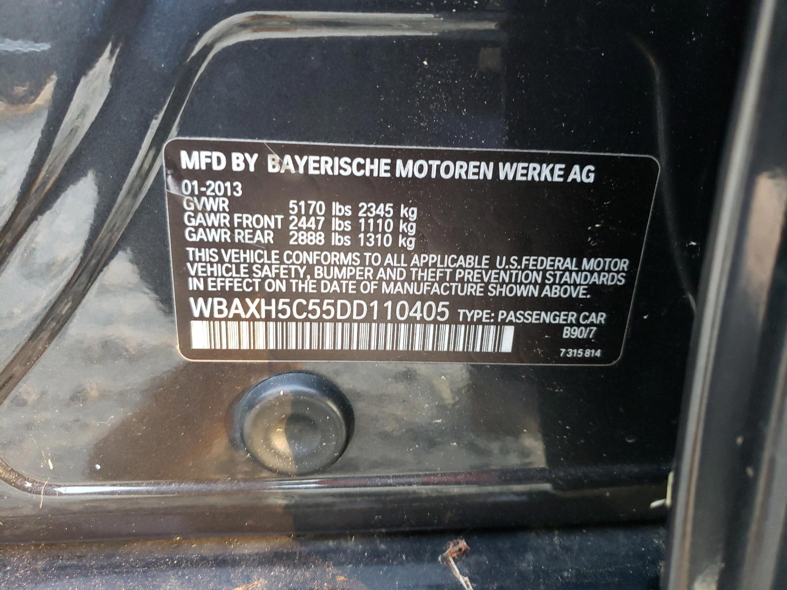 Photo 10 from auction – 2013 BMW 528 XI with VIN WBAXH5C55DD110405