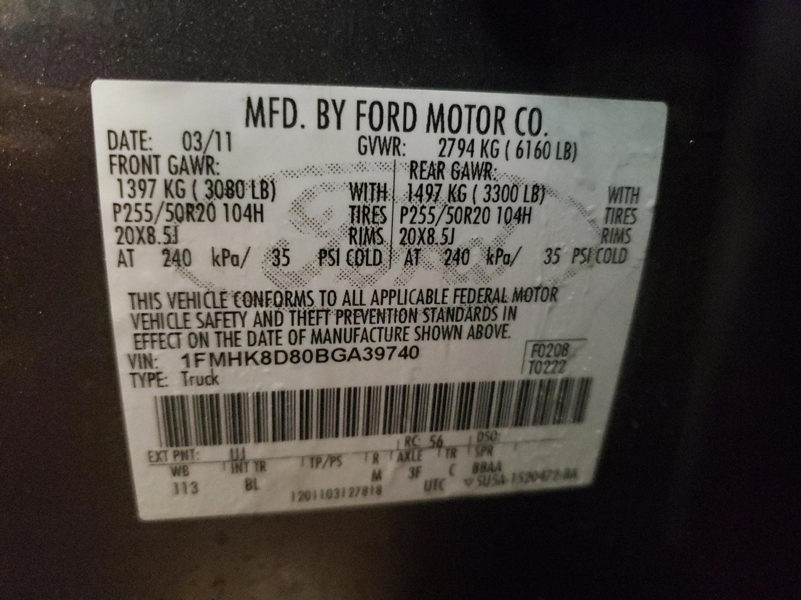 Photo 10 from auction – 2011 FORD EXPLORER X with VIN 1FMHK8D80BGA39740