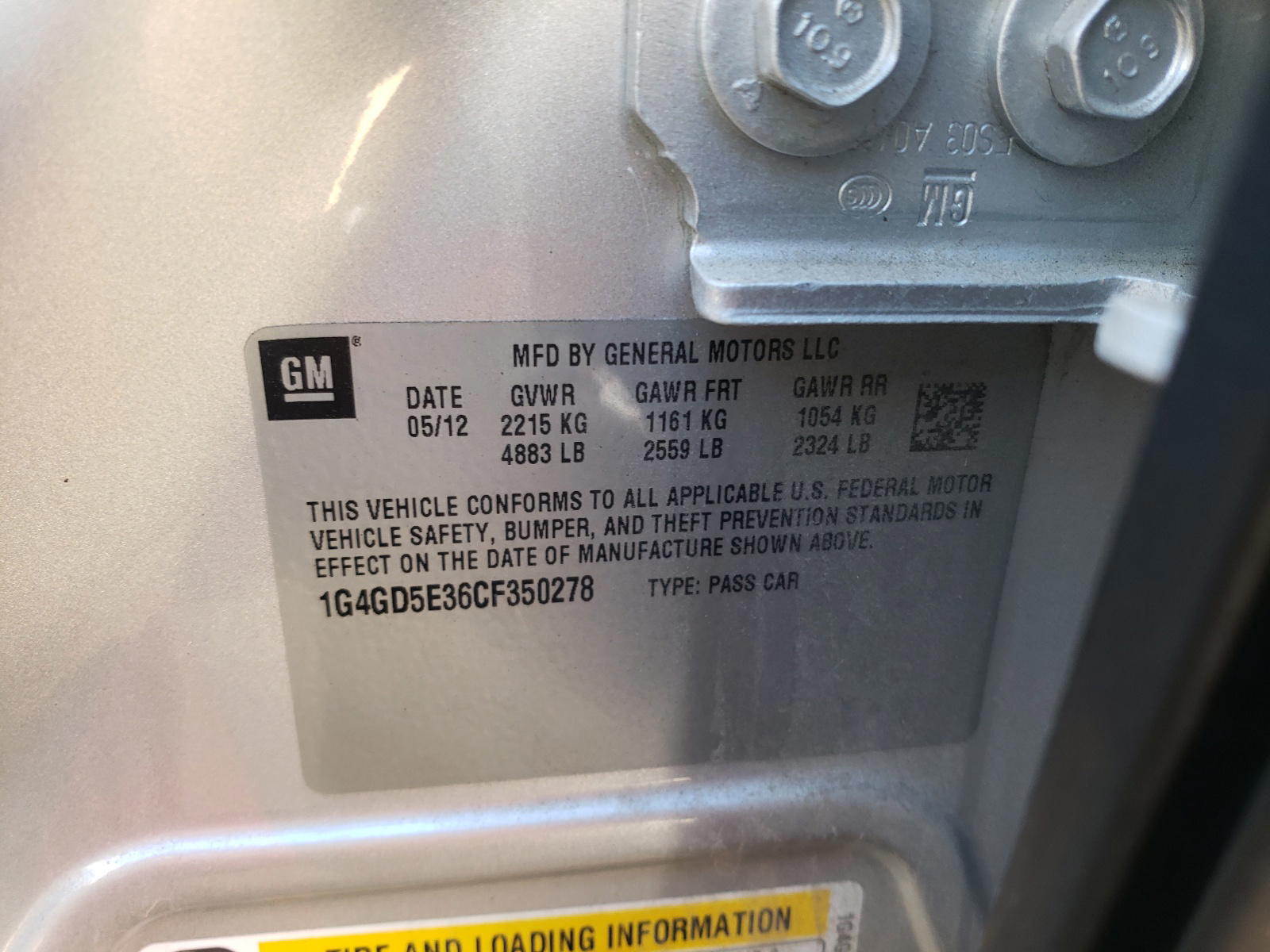 Photo 10 from auction – 2012 BUICK LACROSSE P with VIN 1G4GD5E36CF350278
