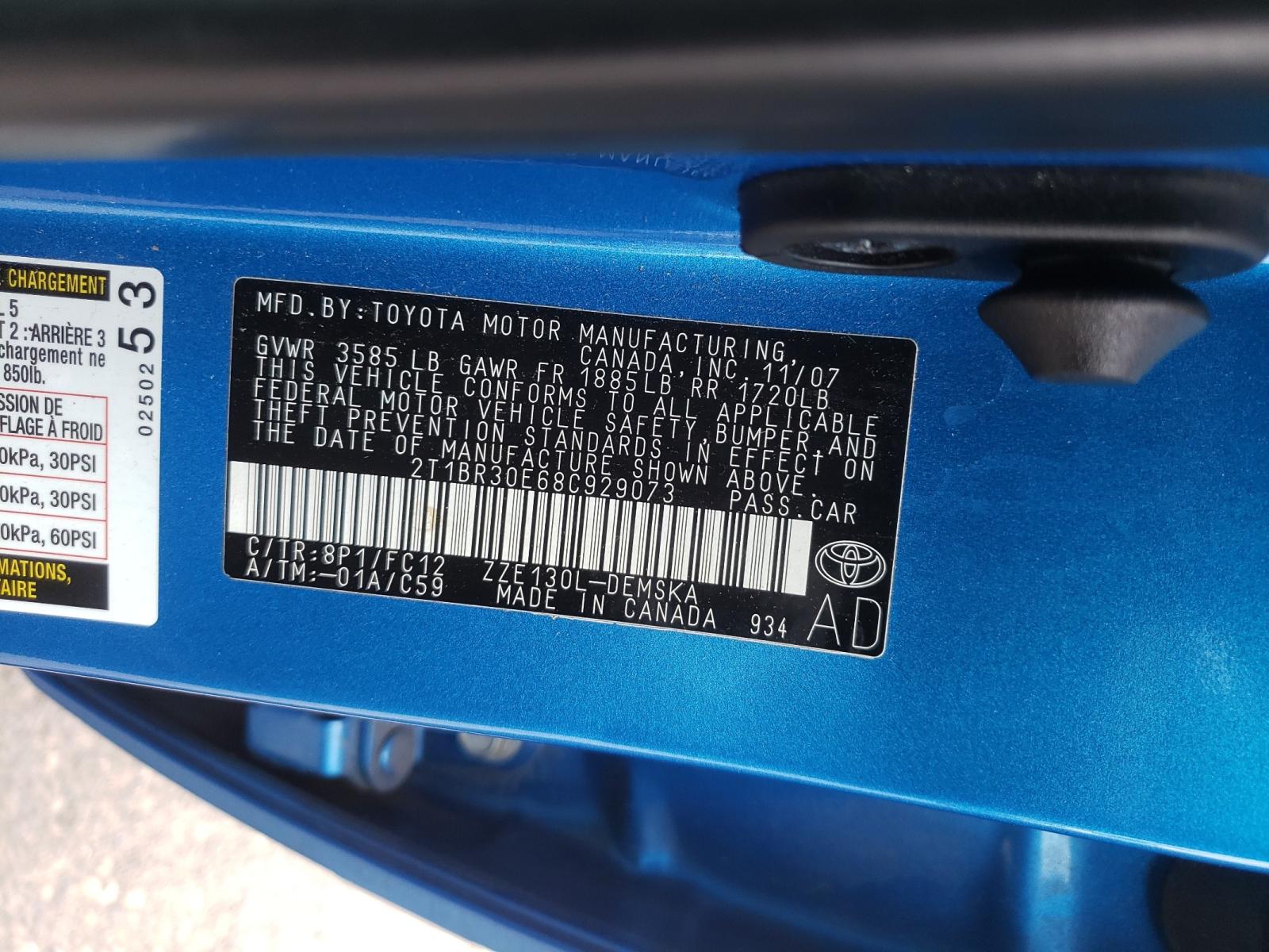 Photo 10 from auction – 2008 TOYOTA COROLLA CE with VIN 2T1BR30E68C929073