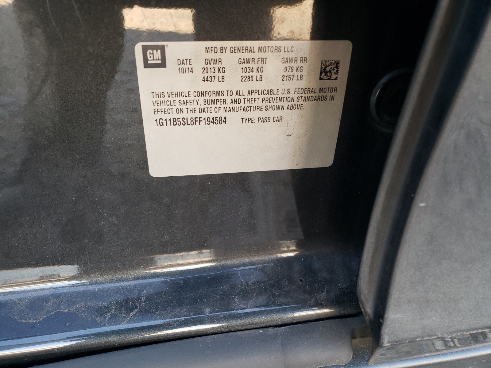 Photo 10 from auction – 2015 CHEVROLET MALIBU LS with VIN 1G11B5SL8FF194584