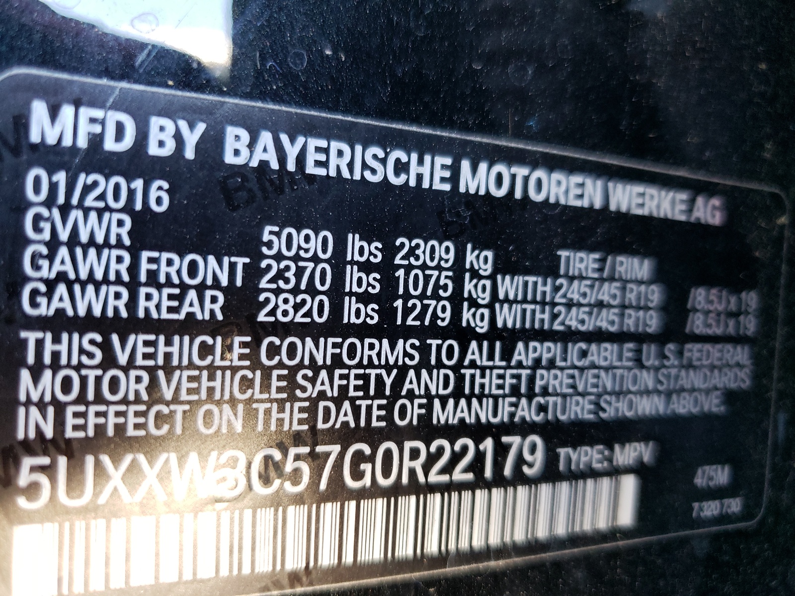Photo 10 from auction – 2016 BMW X4 XDRIVE2 with VIN 5UXXW3C57G0R22179