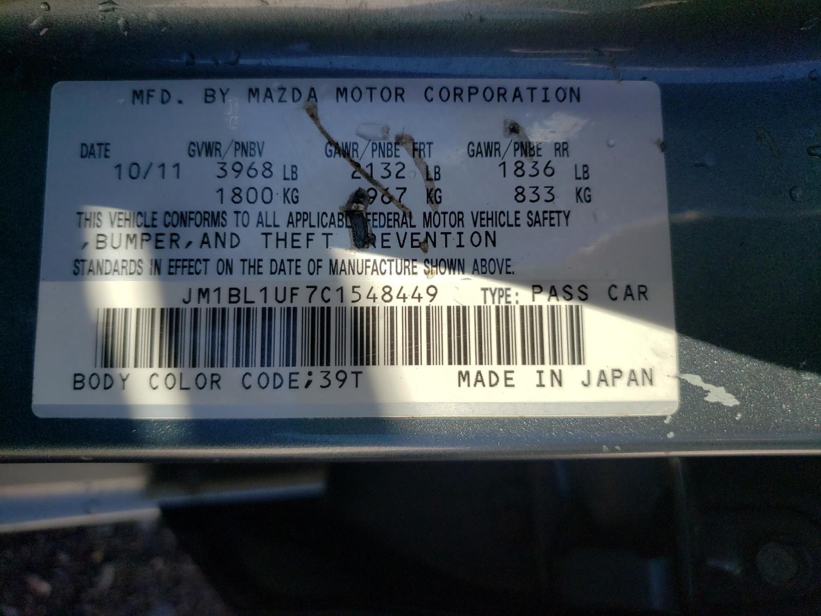 Photo 10 from auction – 2012 MAZDA 3 I with VIN JM1BL1UF7C1548449