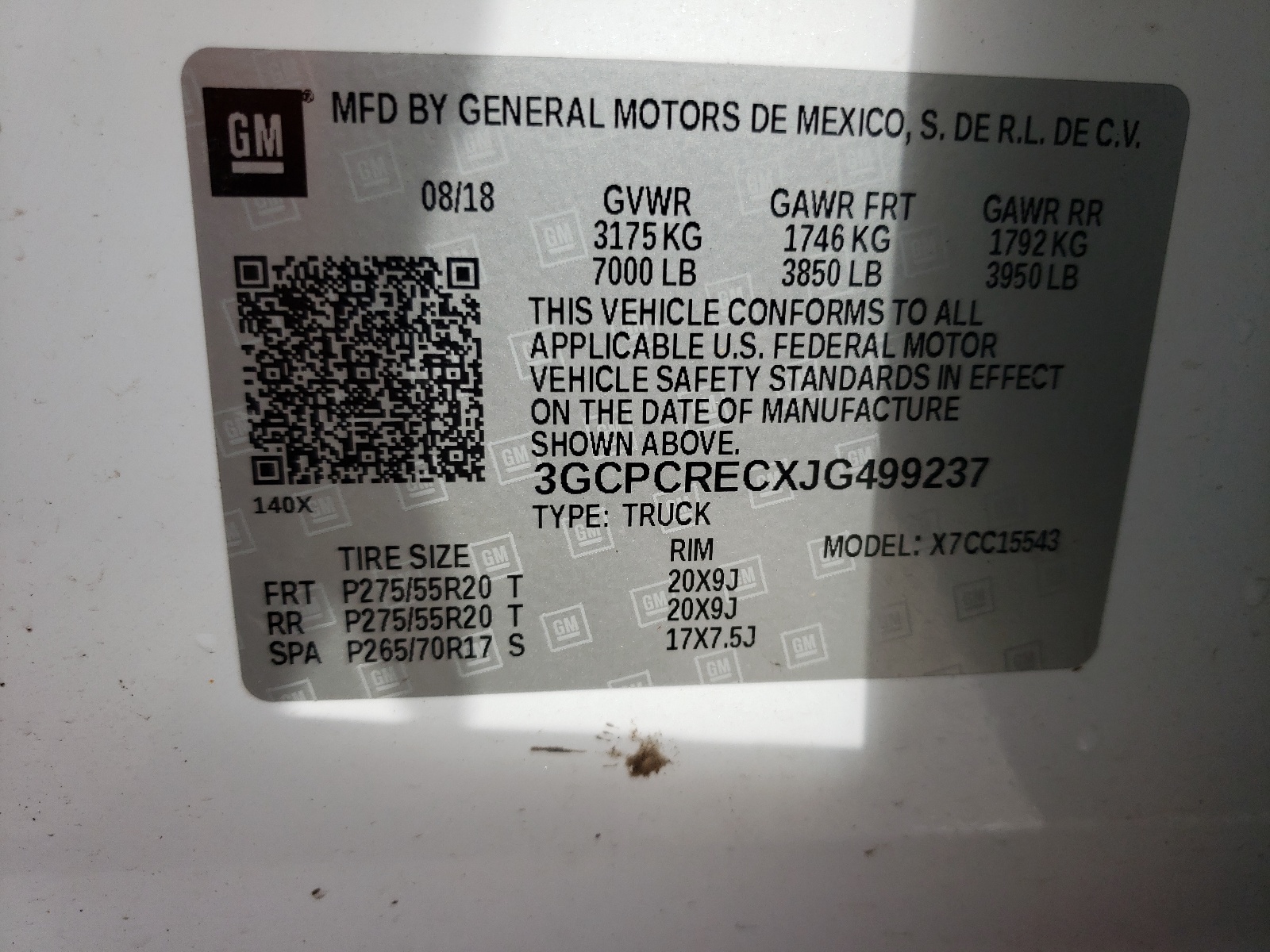 Photo 11 from auction – 2018 CHEVROLET SILVERADO with VIN 3GCPCRECXJG499237