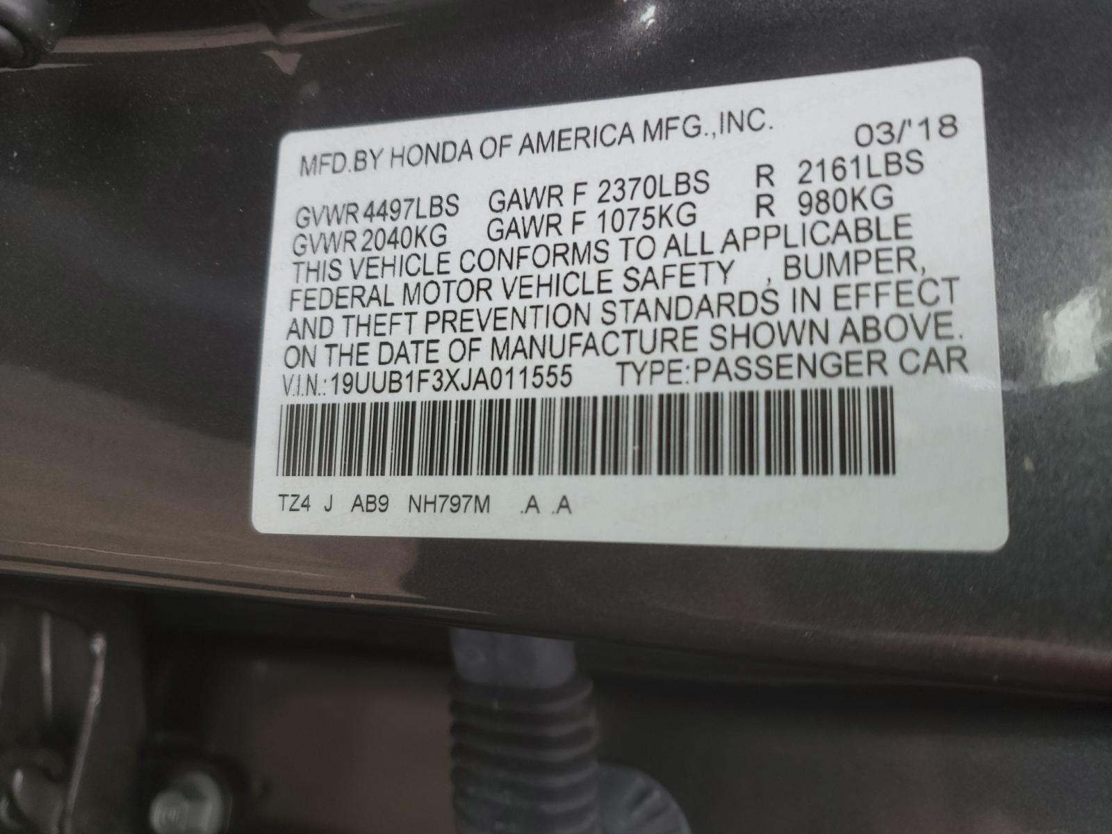Photo 10 from auction – 2018 ACURA TLX with VIN 19UUB1F3XJA011555