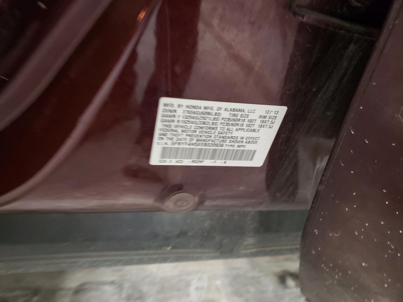 Photo 10 from auction – 2014 HONDA PILOT EXL with VIN 5FNYF4H5XEB020936