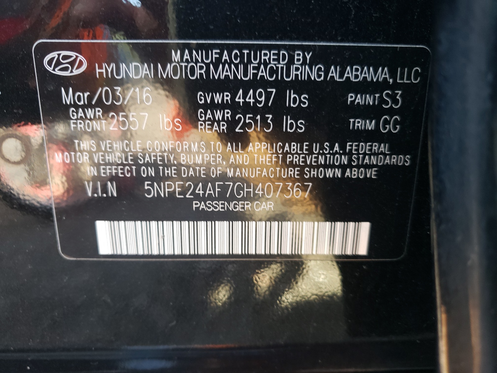 Photo 10 from auction – 2016 HYUNDAI SONATA SE with VIN 5NPE24AF7GH407367