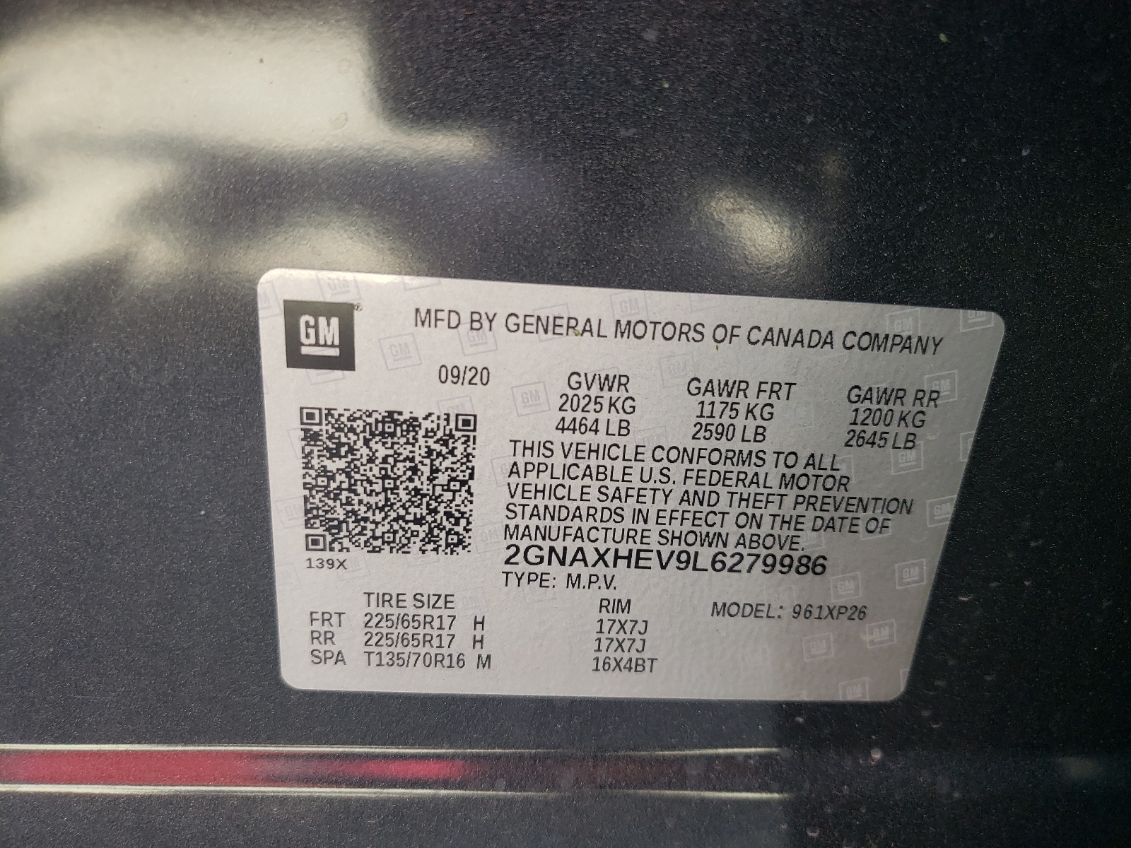 Photo 10 from auction – 2020 CHEVROLET EQUINOX LS with VIN 2GNAXHEV9L6279986