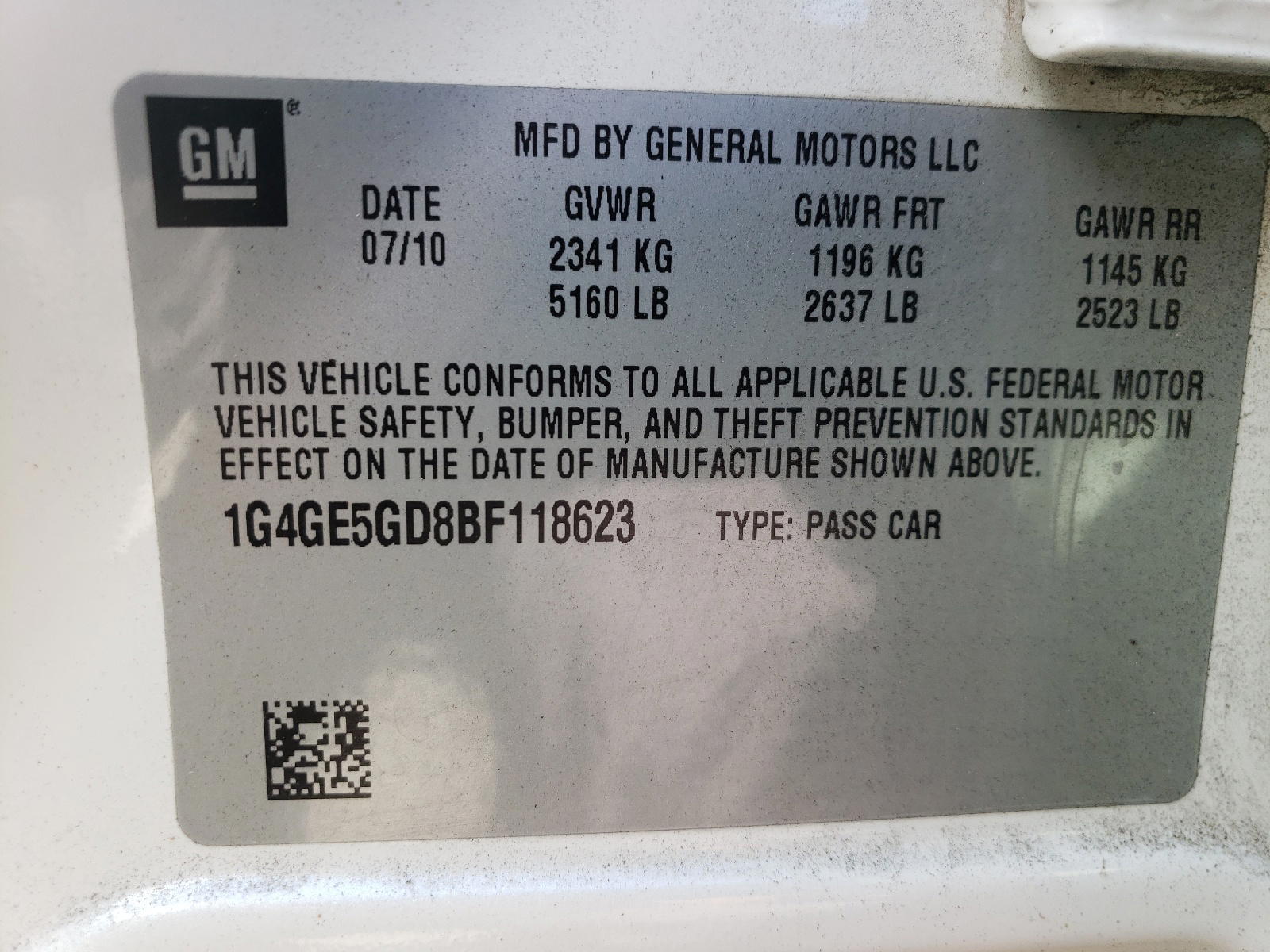 Photo 10 from auction – 2011 BUICK LACROSSE C with VIN 1G4GE5GD8BF118623