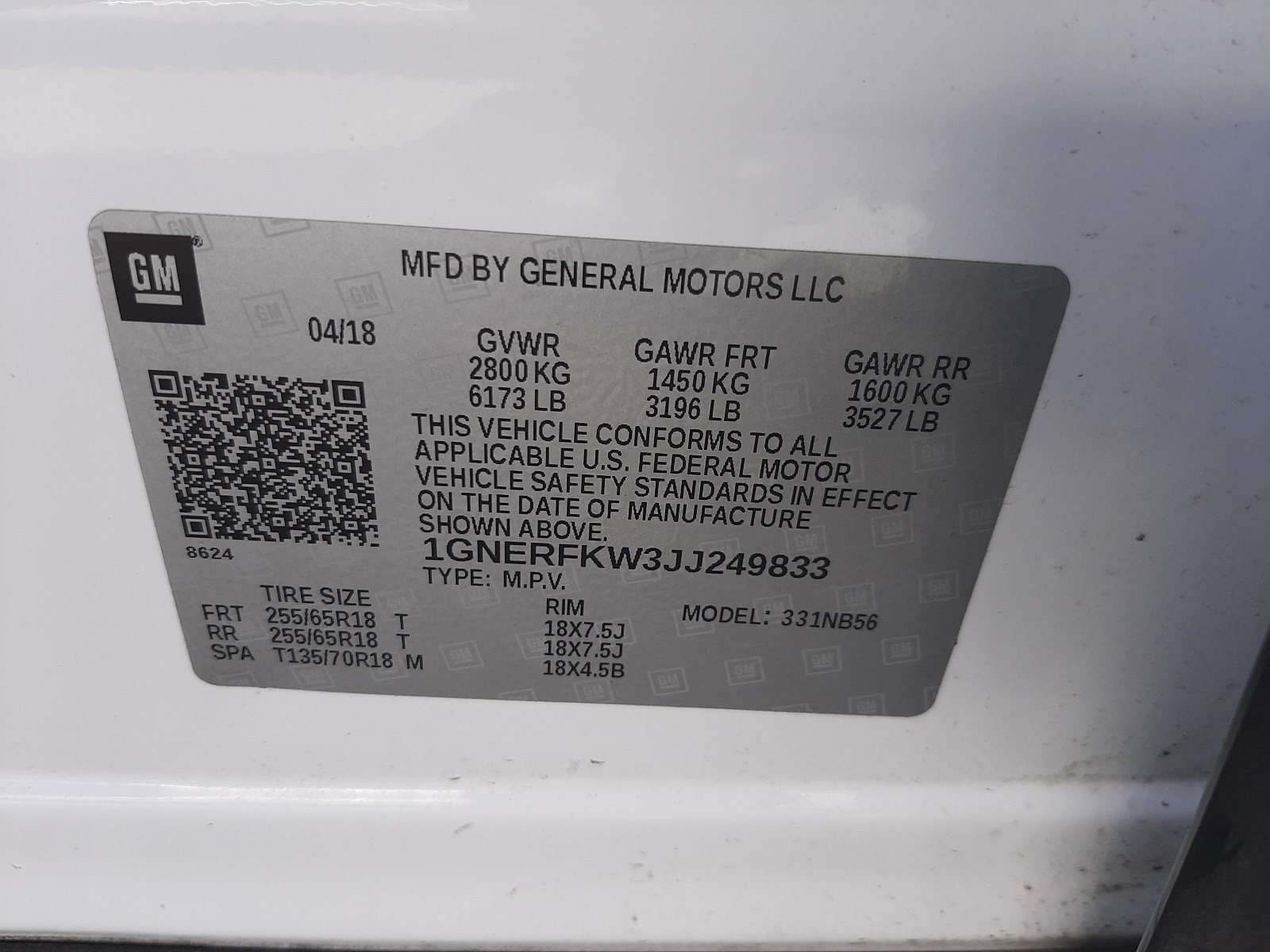 Photo 10 from auction – 2018 CHEVROLET TRAVERSE L with VIN 1GNERFKW3JJ249833