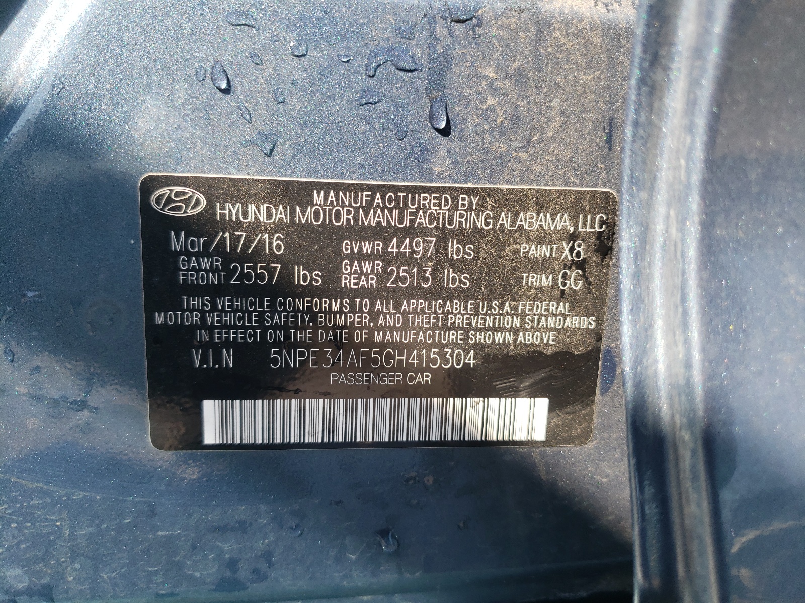 Photo 10 from auction – 2016 HYUNDAI SONATA SPO with VIN 5NPE34AF5GH415304