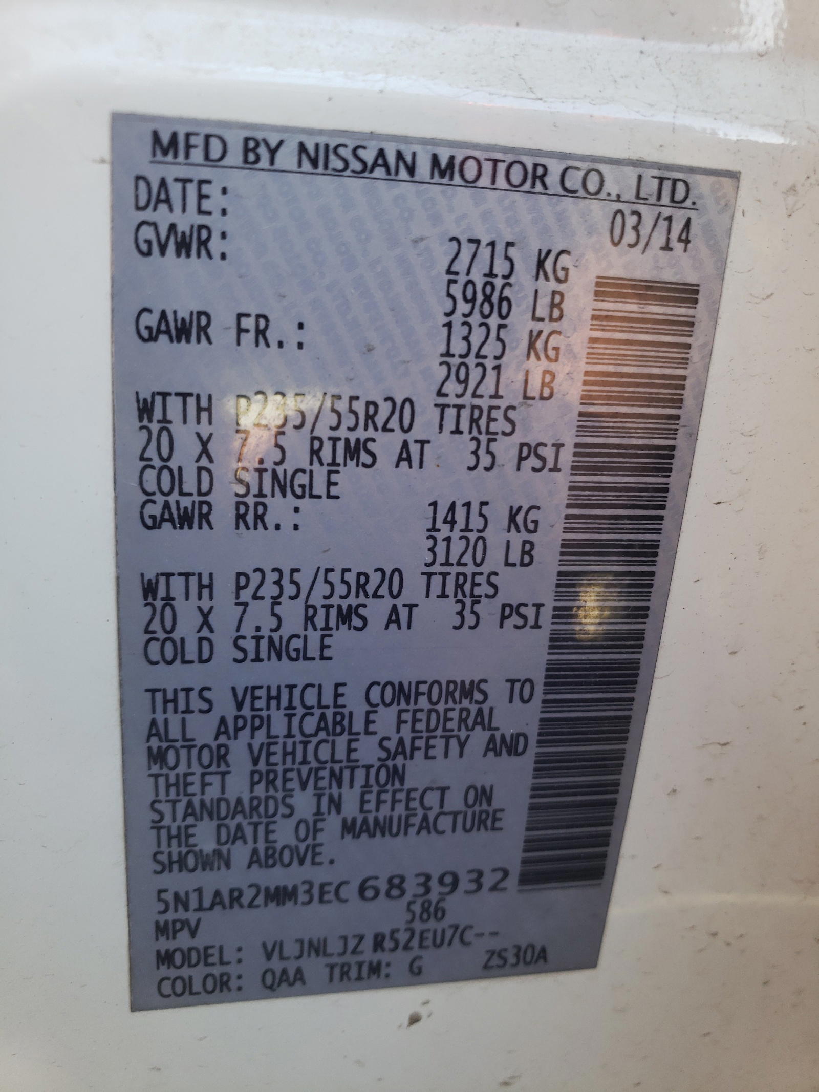 Photo 10 from auction – 2014 NISSAN PATHFINDER with VIN 5N1AR2MM3EC683932
