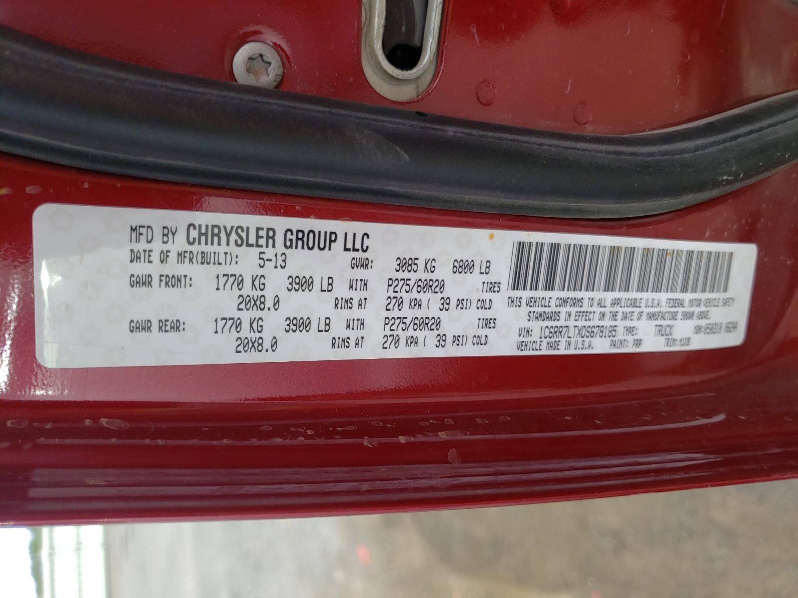 Photo 10 from auction – 2013 RAM 1500 SLT with VIN 1C6RR7LTXDS678185