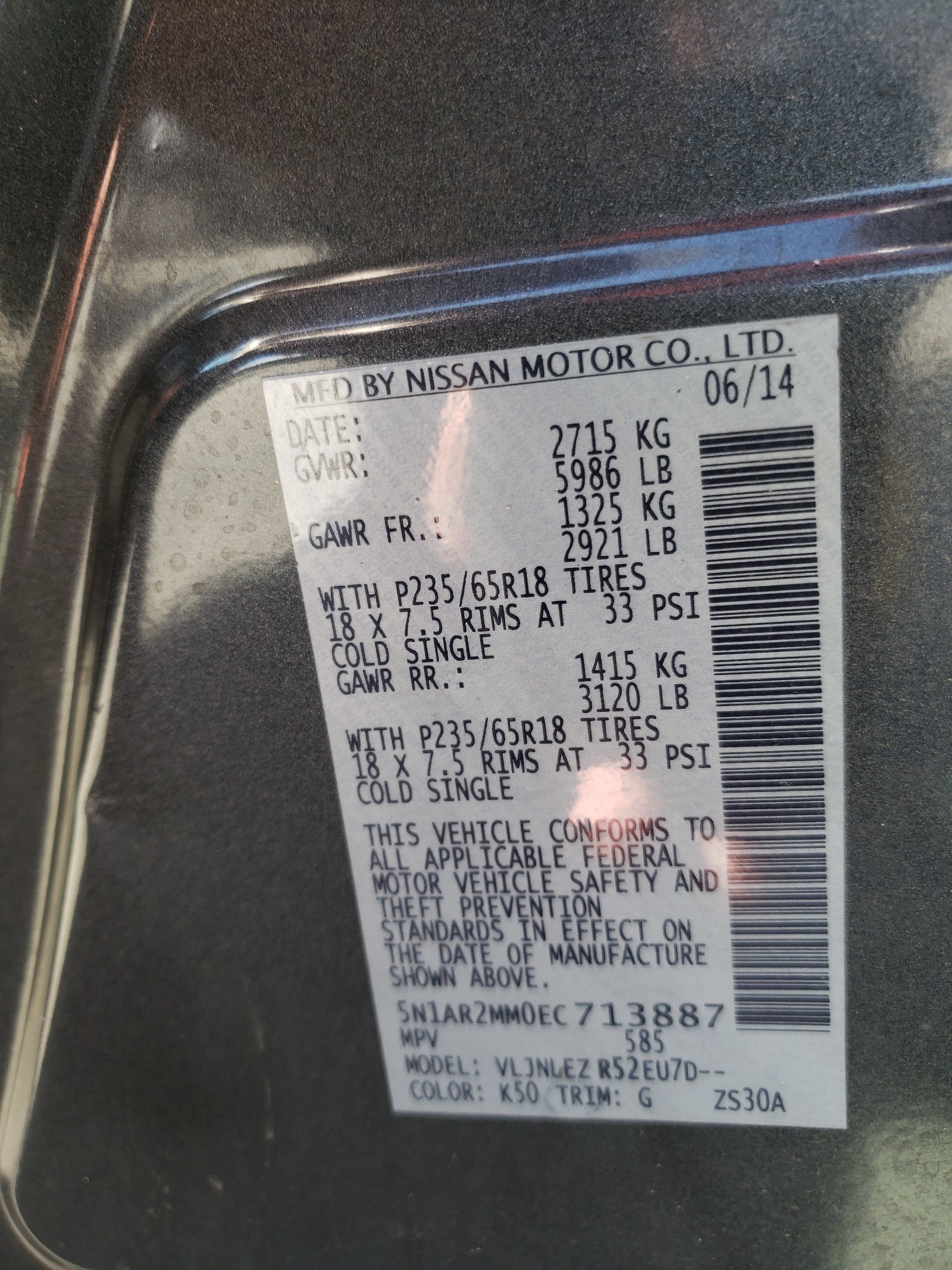Photo 10 from auction – 2014 NISSAN PATHFINDER with VIN 5N1AR2MM0EC713887