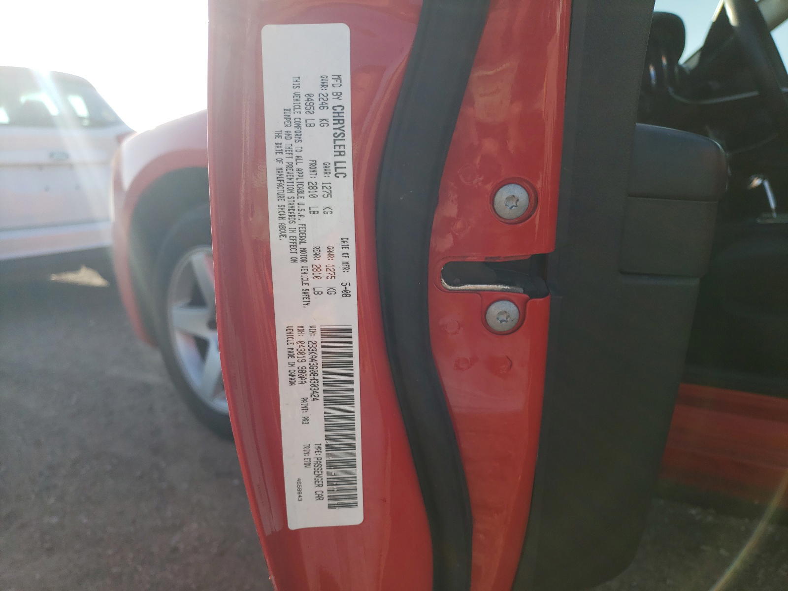 Photo 10 from auction – 2008 DODGE CHARGER with VIN 2B3KA43G08H303424