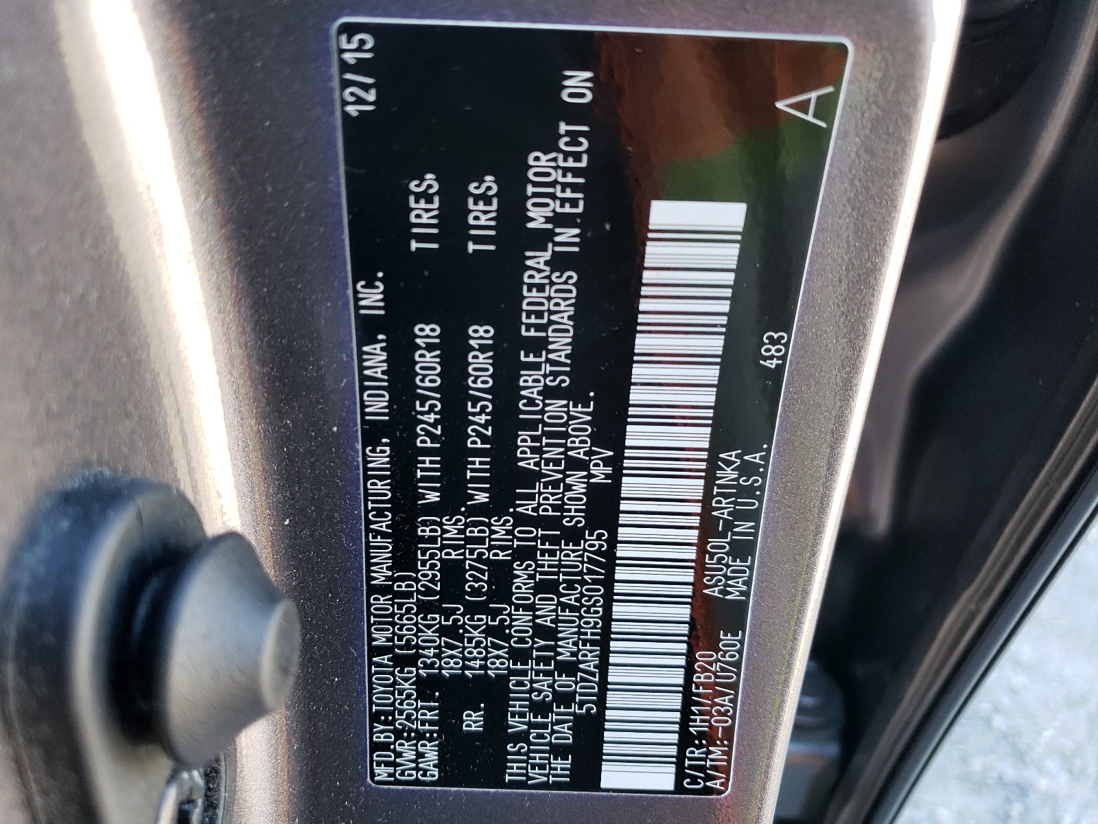 Photo 10 from auction – 2016 TOYOTA HIGHLANDER with VIN 5TDZARFH9GS017795