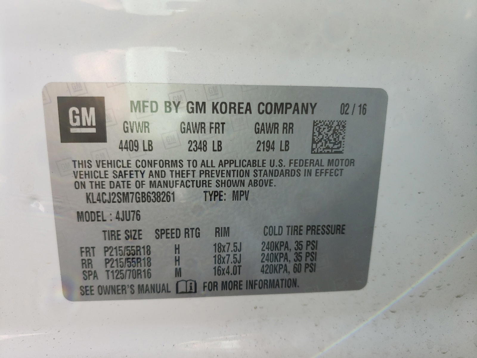 Photo 10 from auction – 2016 BUICK ENCORE SPO with VIN KL4CJ2SM7GB638261