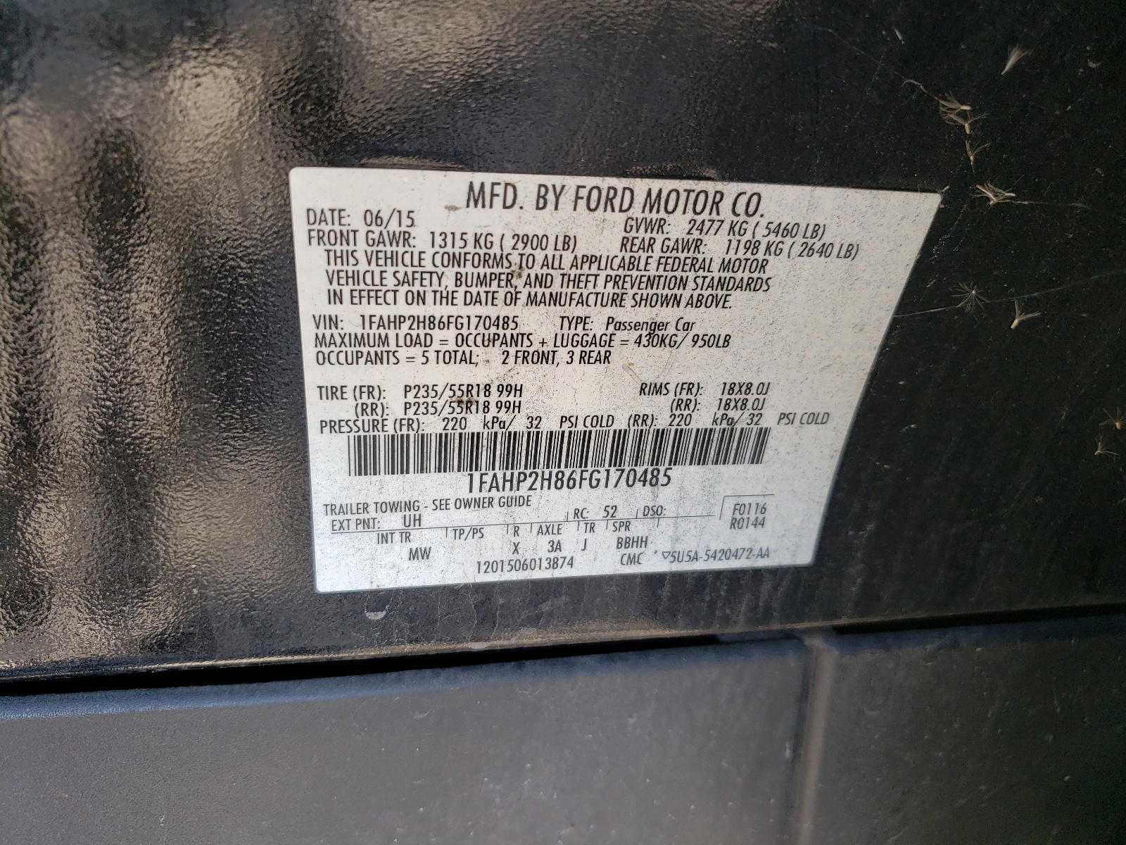 Photo 10 from auction – 2015 FORD TAURUS SEL with VIN 1FAHP2H86FG170485
