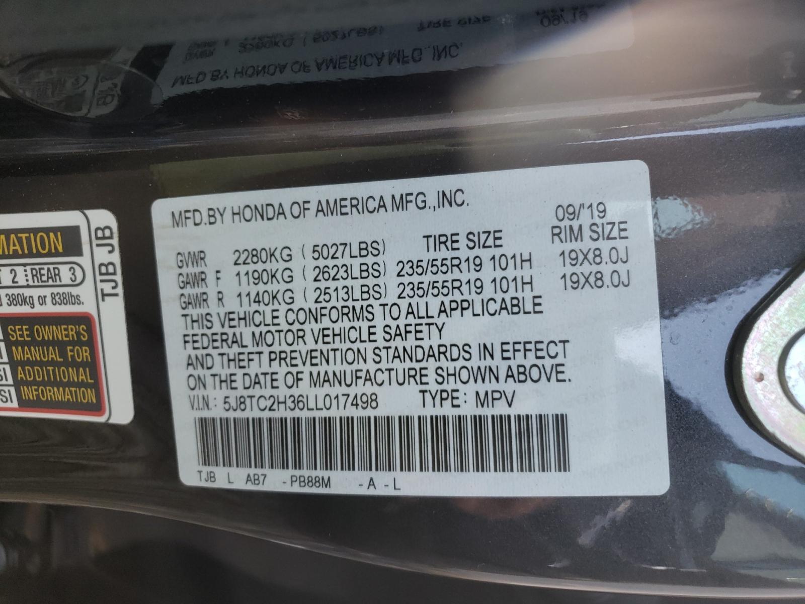 Photo 10 from auction – 2020 ACURA RDX with VIN 5J8TC2H36LL017498