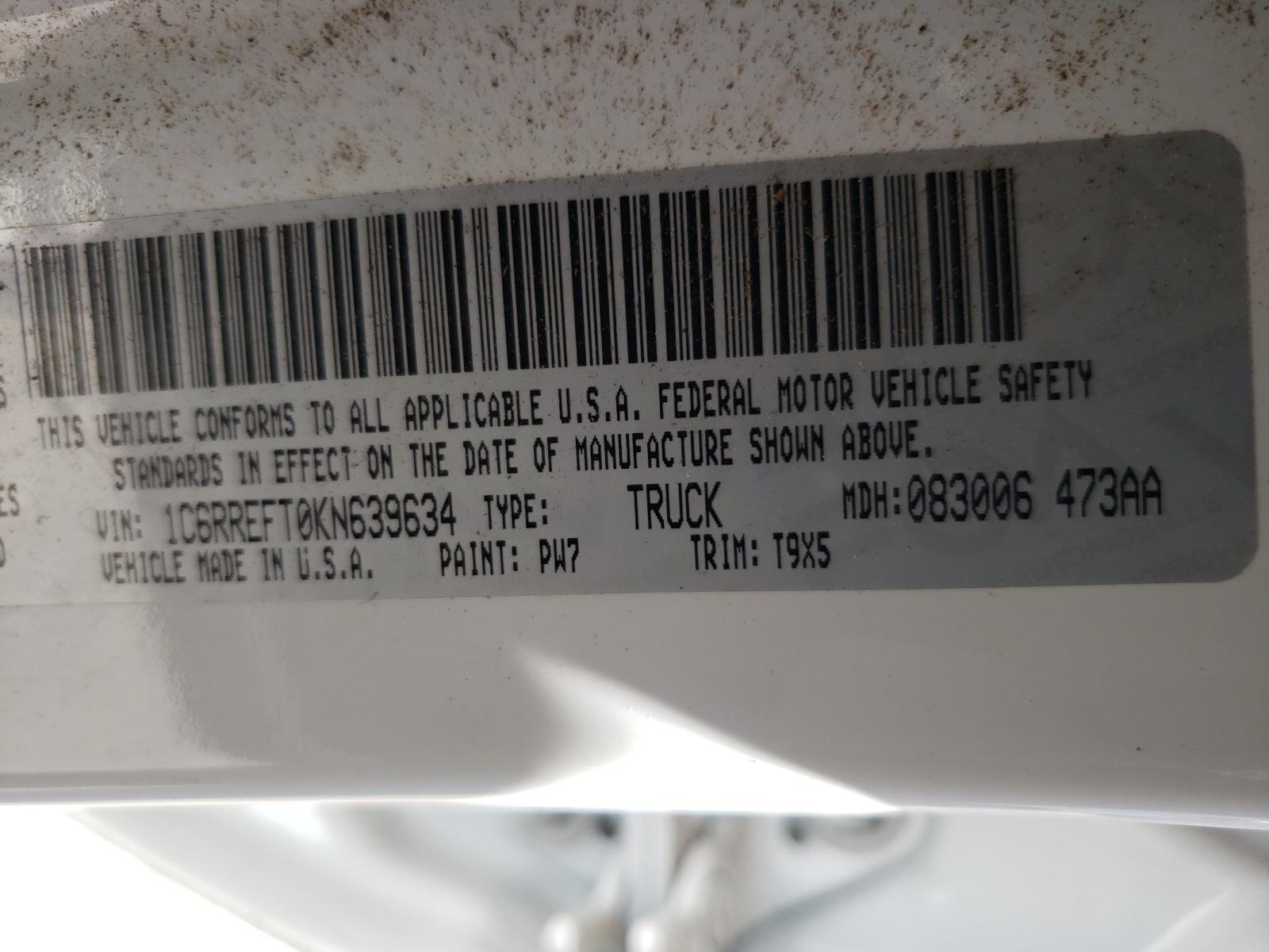 Photo 10 from auction – 2019 RAM 1500 BIG H with VIN 1C6RREFT0KN639634