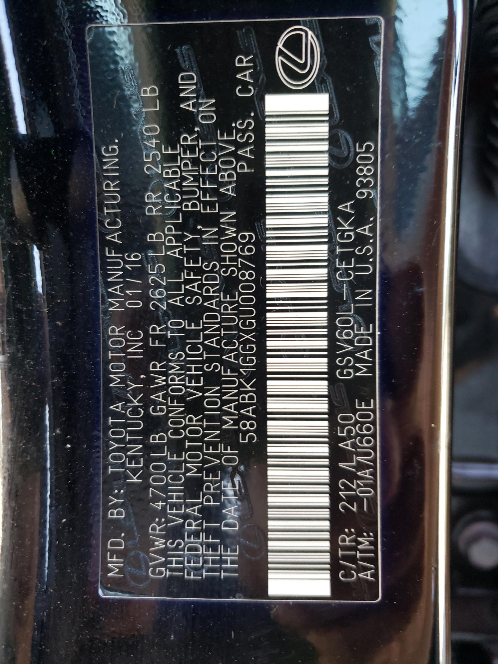 Photo 10 from auction – 2016 LEXUS ES 350 with VIN 58ABK1GGXGU008769