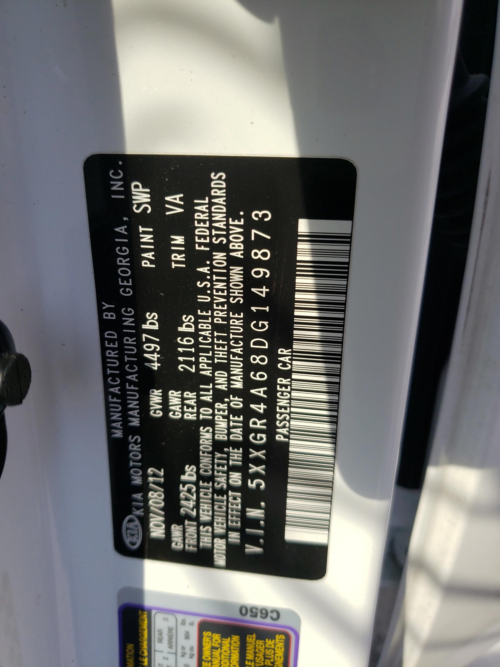 Photo 10 from auction – 2013 KIA OPTIMA SX with VIN 5XXGR4A68DG149873