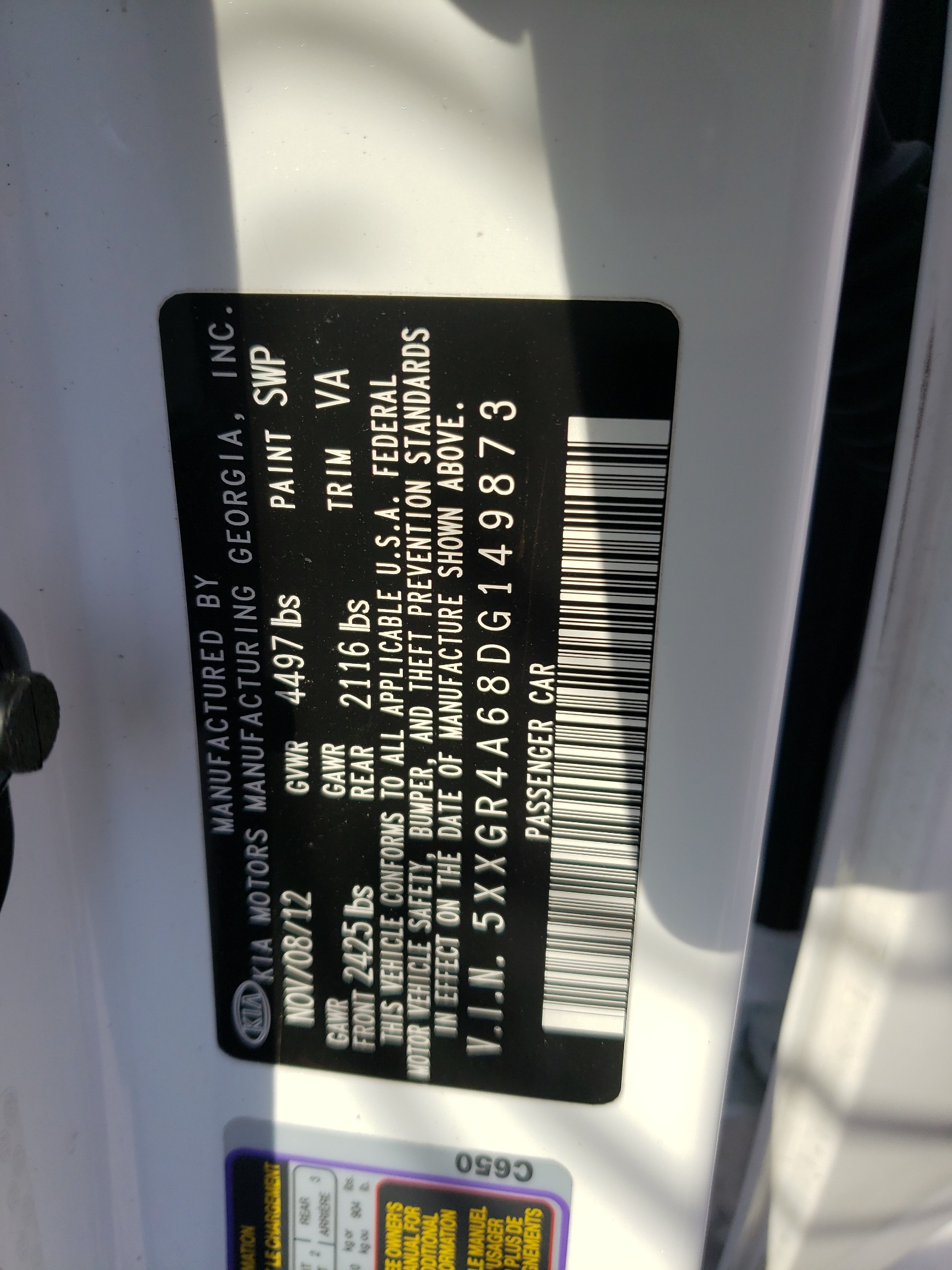 Zdjęcie 10 z aukcji – 2013 KIA OPTIMA SX z VIN 5XXGR4A68DG149873