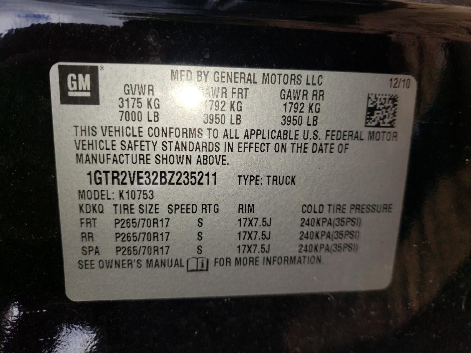 Photo 10 from auction – 2011 GMC SIERRA K15 with VIN 1GTR2VE32BZ235211
