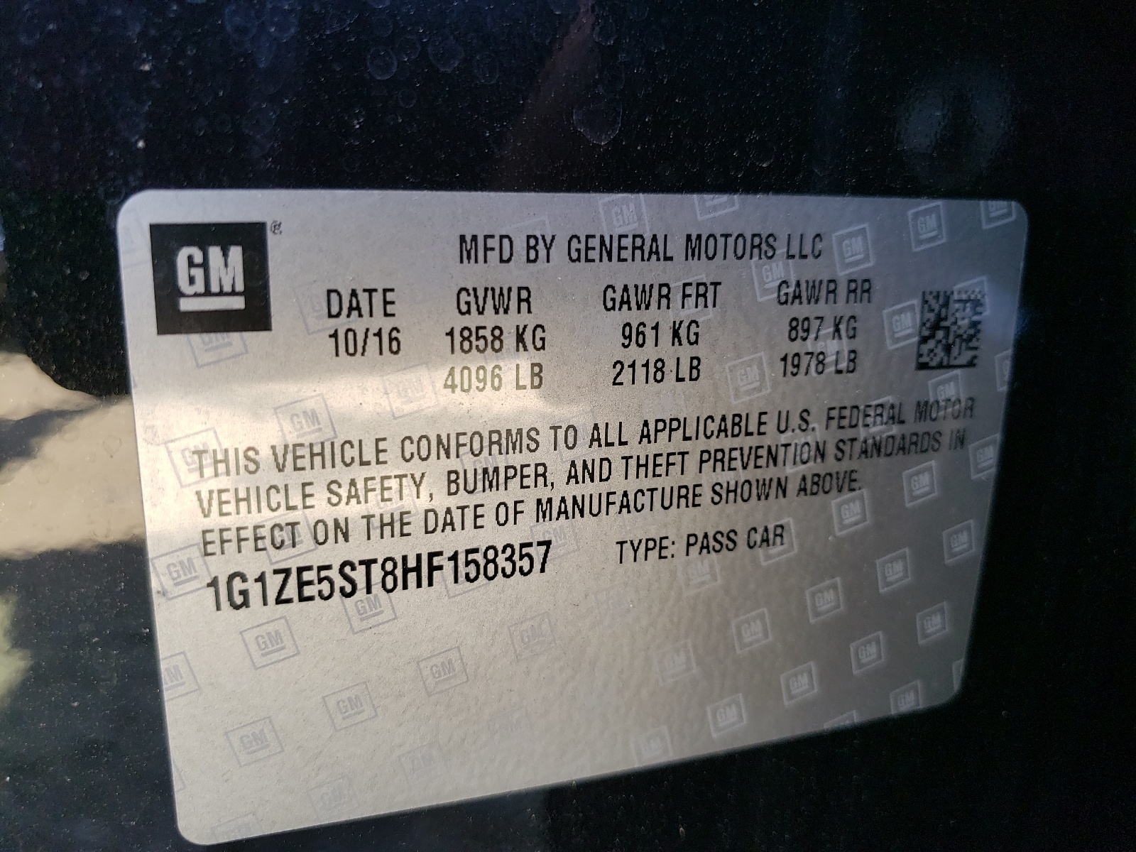 Photo 10 from auction – 2017 CHEVROLET MALIBU LT with VIN 1G1ZE5ST8HF158357