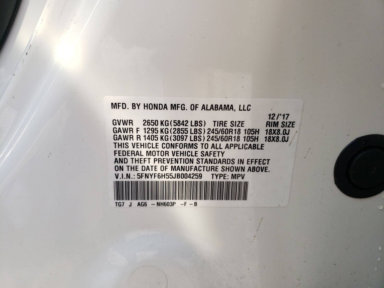Zdjęcie 10 z aukcji – 2018 HONDA PILOT EXL z VIN 5FNYF6H55JB004259